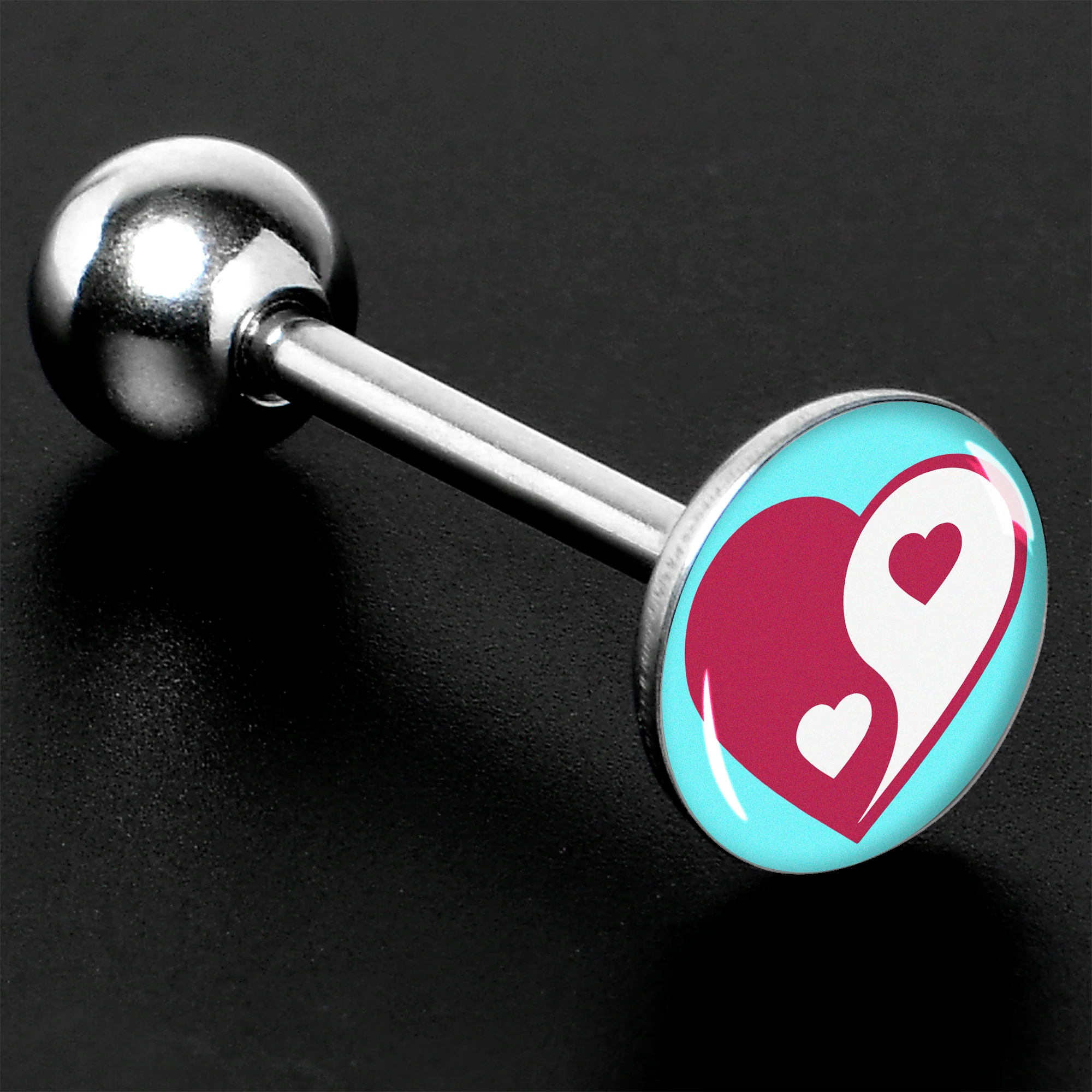 Love Yin Yang Heart Barbell Tongue Ring by Onyx O - Image 4