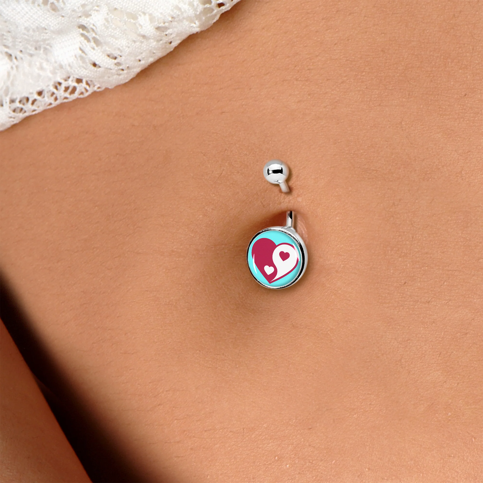 Love Yin Yang Heart Belly Ring by Onyx O - Image 3