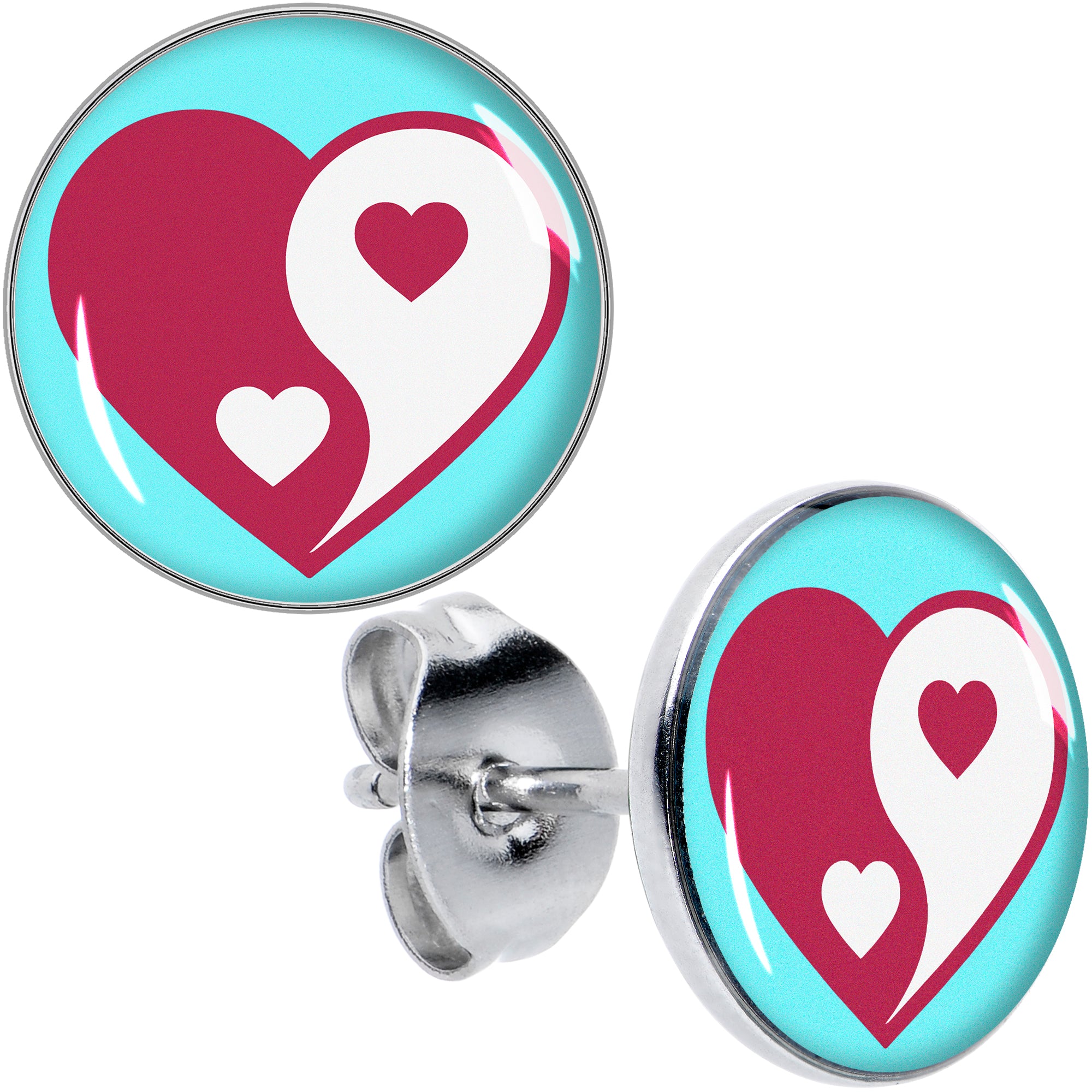 Love Yin Yang Heart Stud Earrings by Onyx O