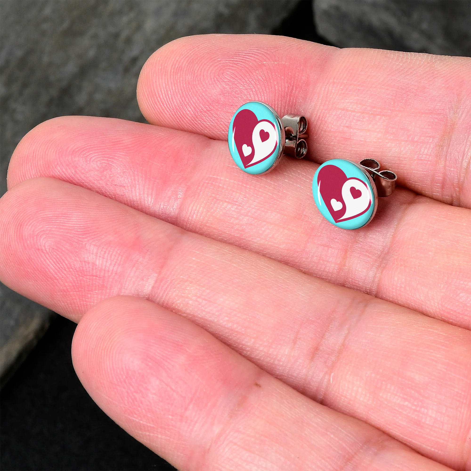 Love Yin Yang Heart Stud Earrings by Onyx O - Image 2