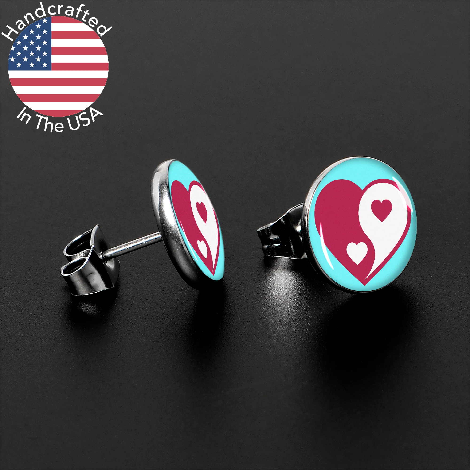 Love Yin Yang Heart Stud Earrings by Onyx O - Image 3