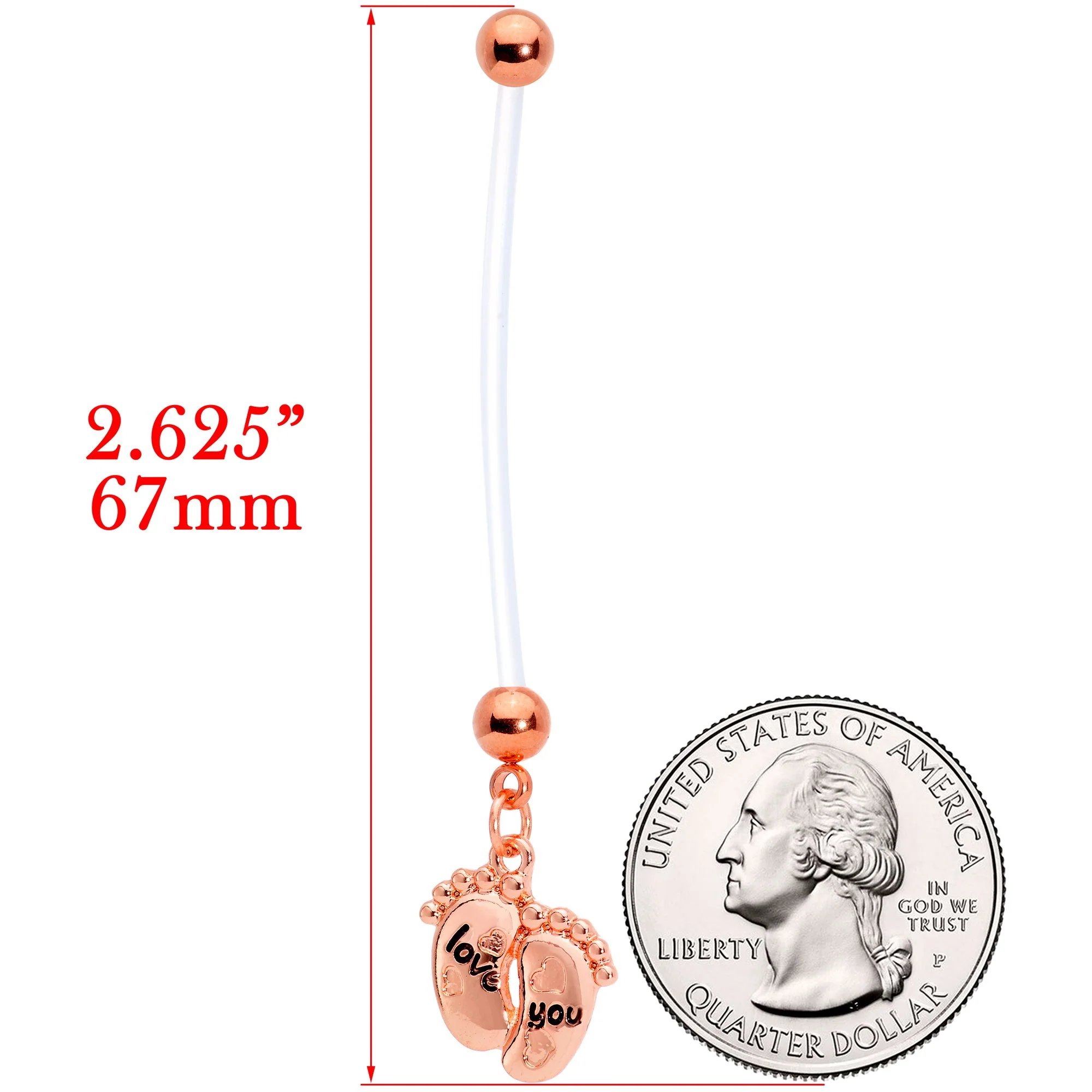 Love You Baby Feet Rose Gold Tone Dangle Pregnancy Belly Ring - Image 2