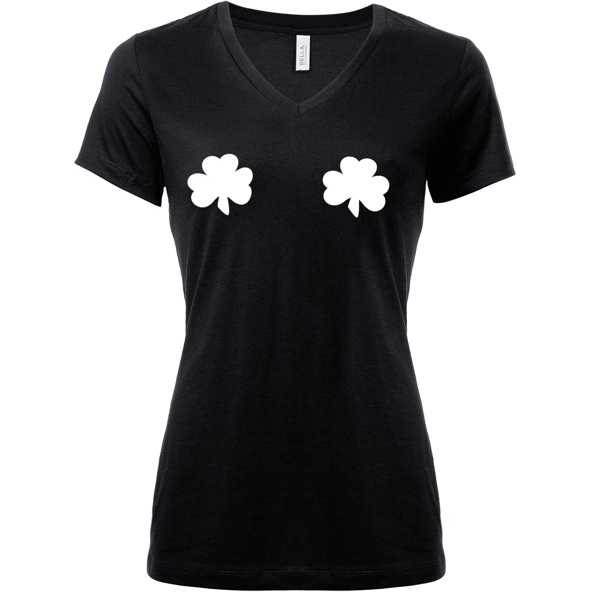 Lucky Glow in the Dark Shamrocks Black V-Neck Boobies Tee Shirt - Image 10
