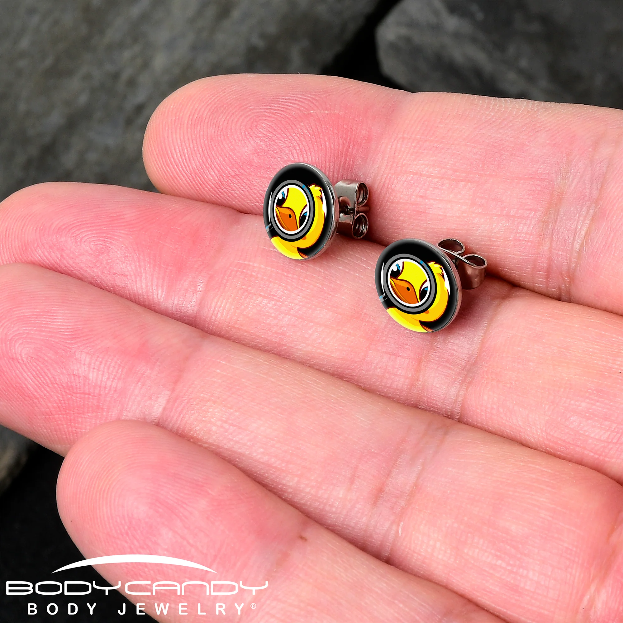 Magnified Yellow Duck Stud Earrings by Onyx O - Image 2