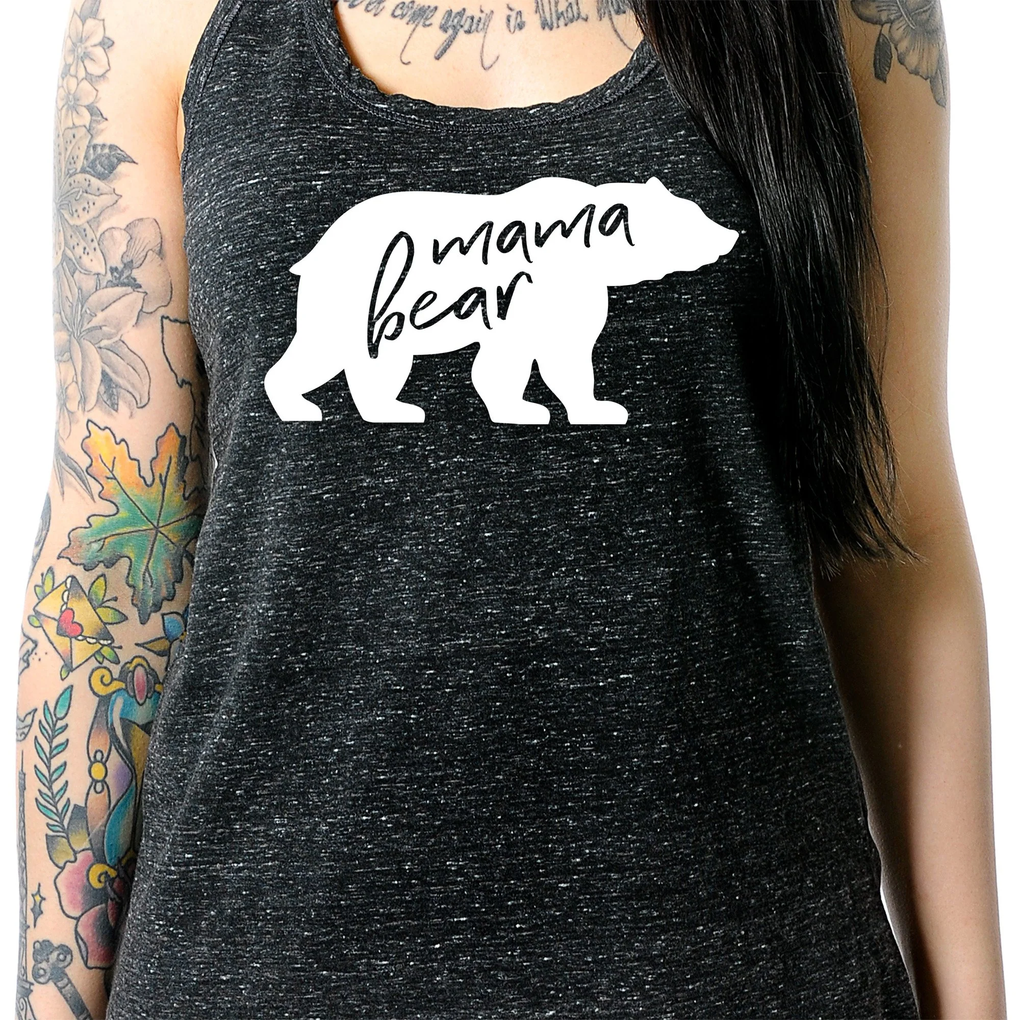 Mama Bear Black Gray Cosmic Twist Back Tank Top - Image 3