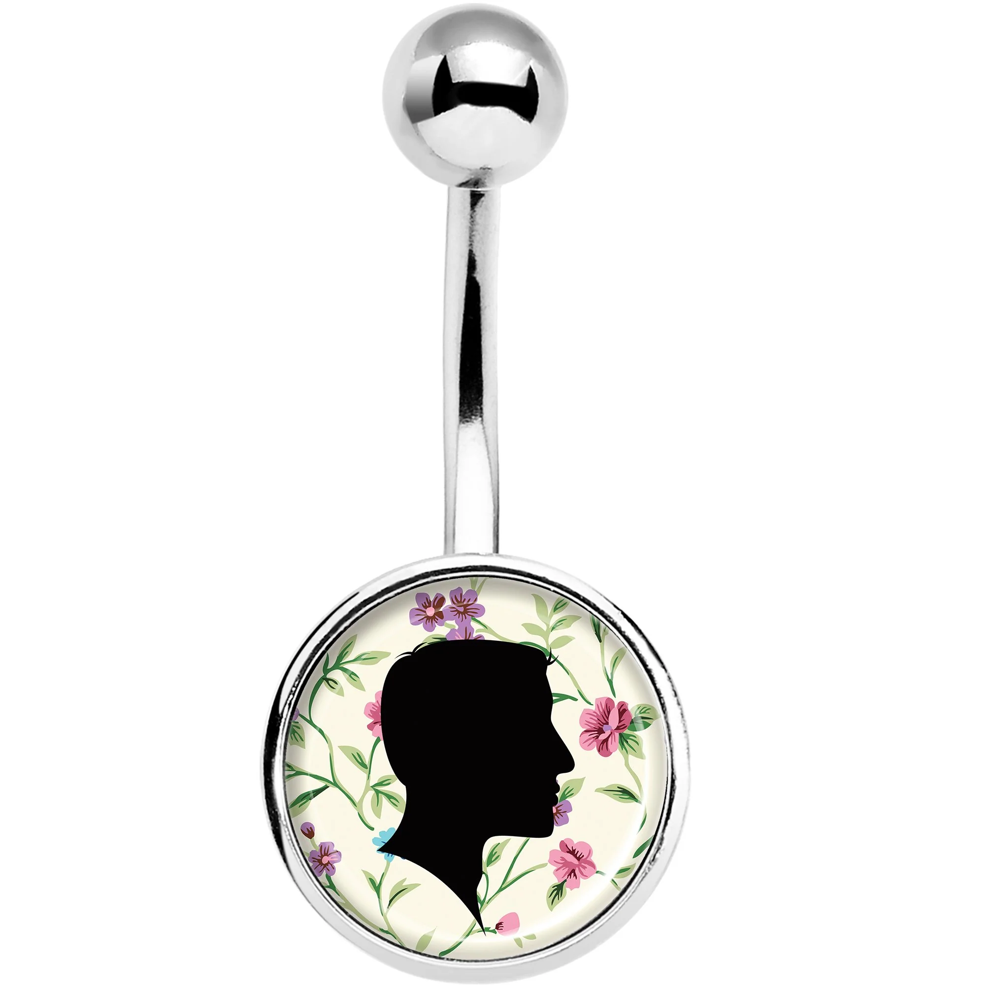 Man Floral Silhouette Belly Ring - Image 2