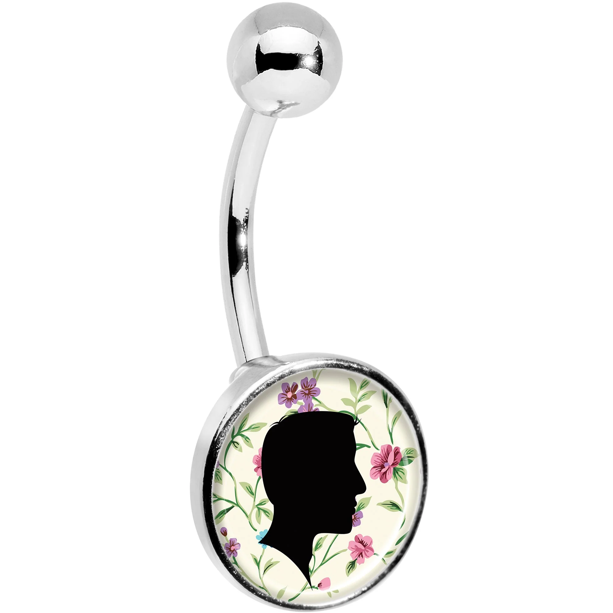 Man Floral Silhouette Belly Ring - Image 3