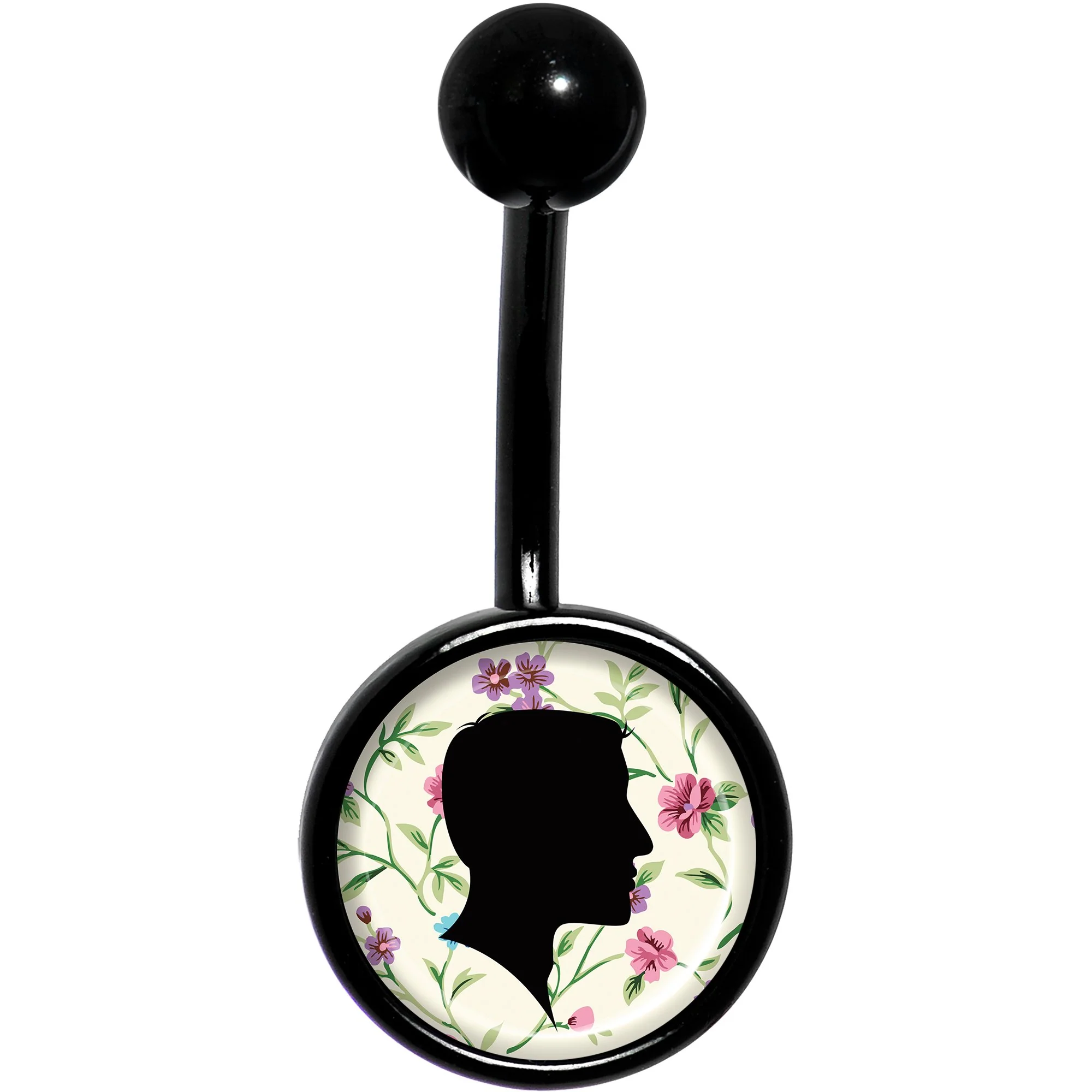 Man Floral Silhouette Black Belly Ring - Image 2