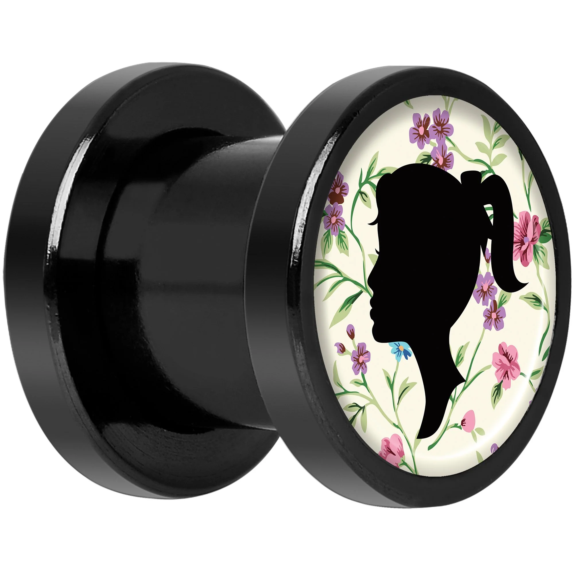 Man Woman Floral Silhouette Black Anodized Screw Fit Plug Set 0G - Image 2