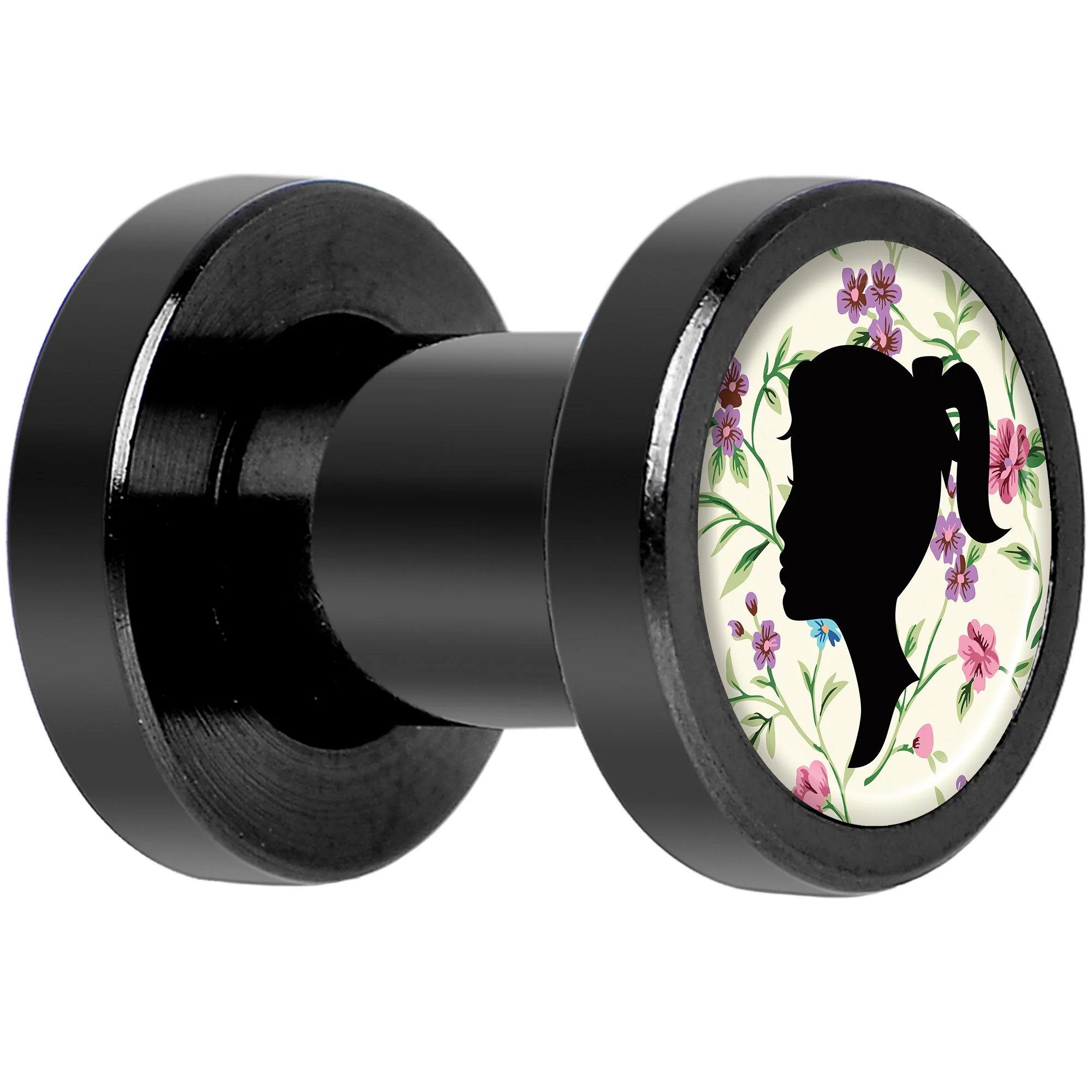 Man Woman Floral Silhouette Black Anodized Screw Fit Plug Set 4G - Image 2