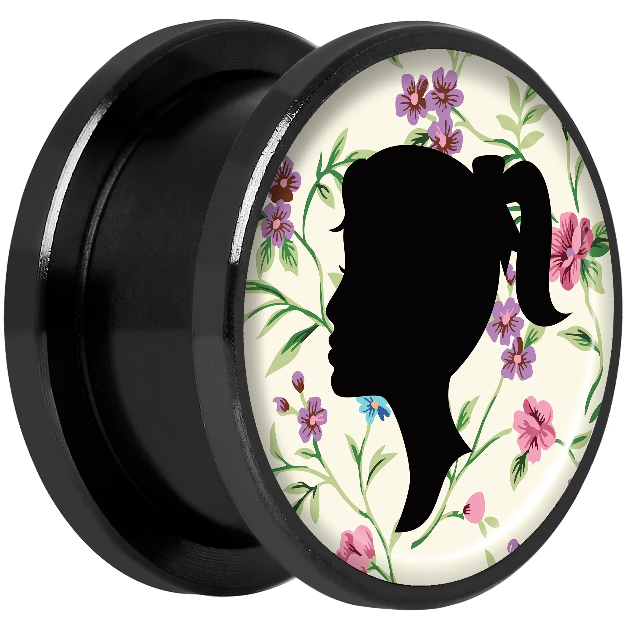 Man Woman Floral Silhouette Black Anodized Screw Fit Plug Set 5/8 - Image 2
