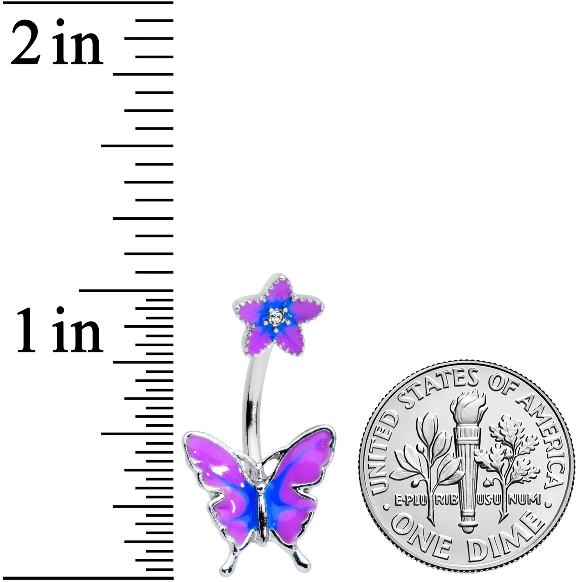 Matching Purple Flower Butterfly Double Mount Belly Ring - Image 2