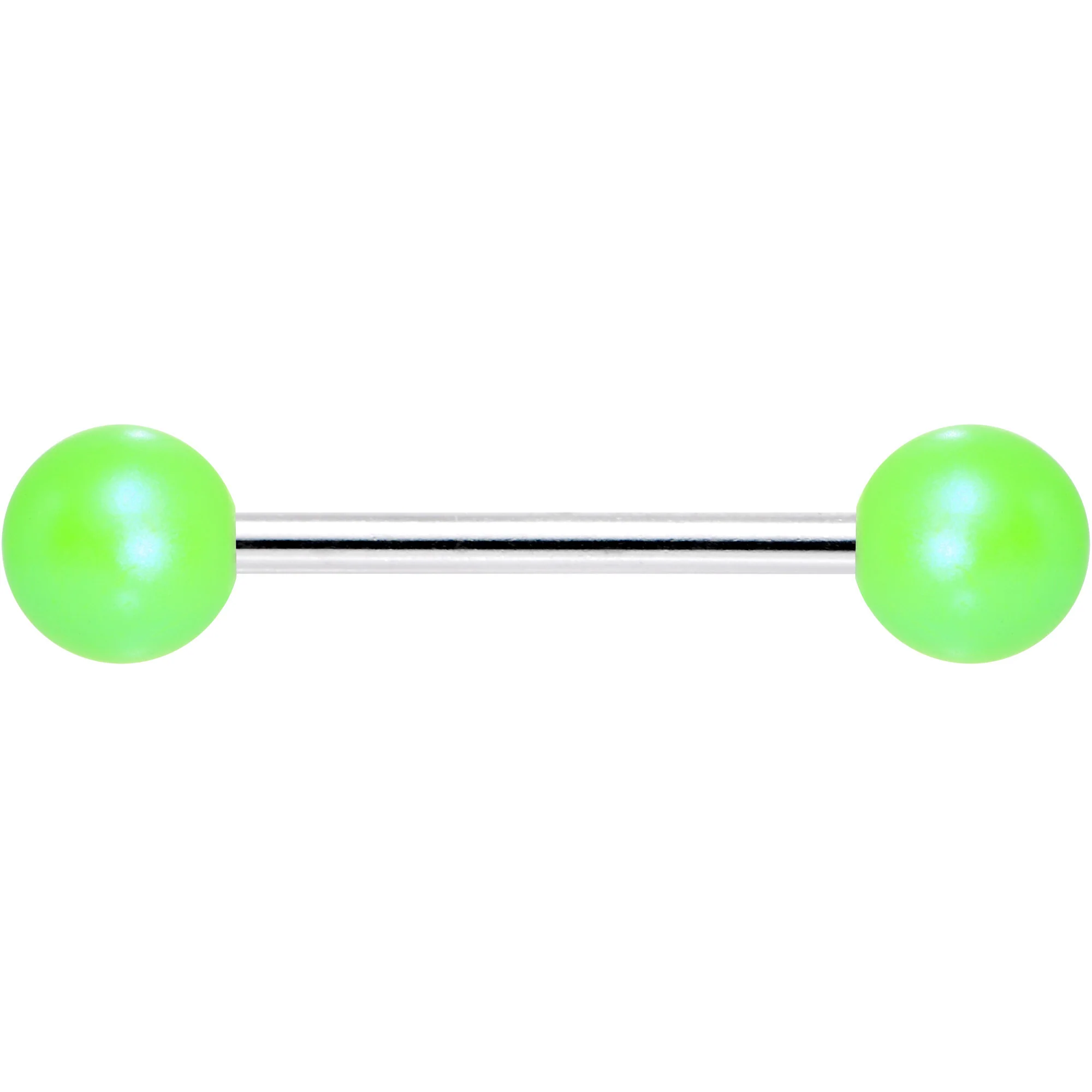 Matte Iridescent Neon Green 6mm Acrylic Ball Barbell Tongue Ring - Image 2
