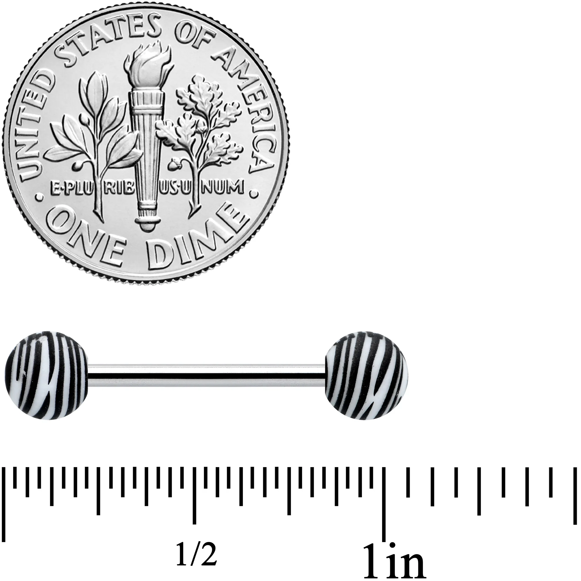 Matte White Zebra Stripe Barbell Tongue Ring - Image 2
