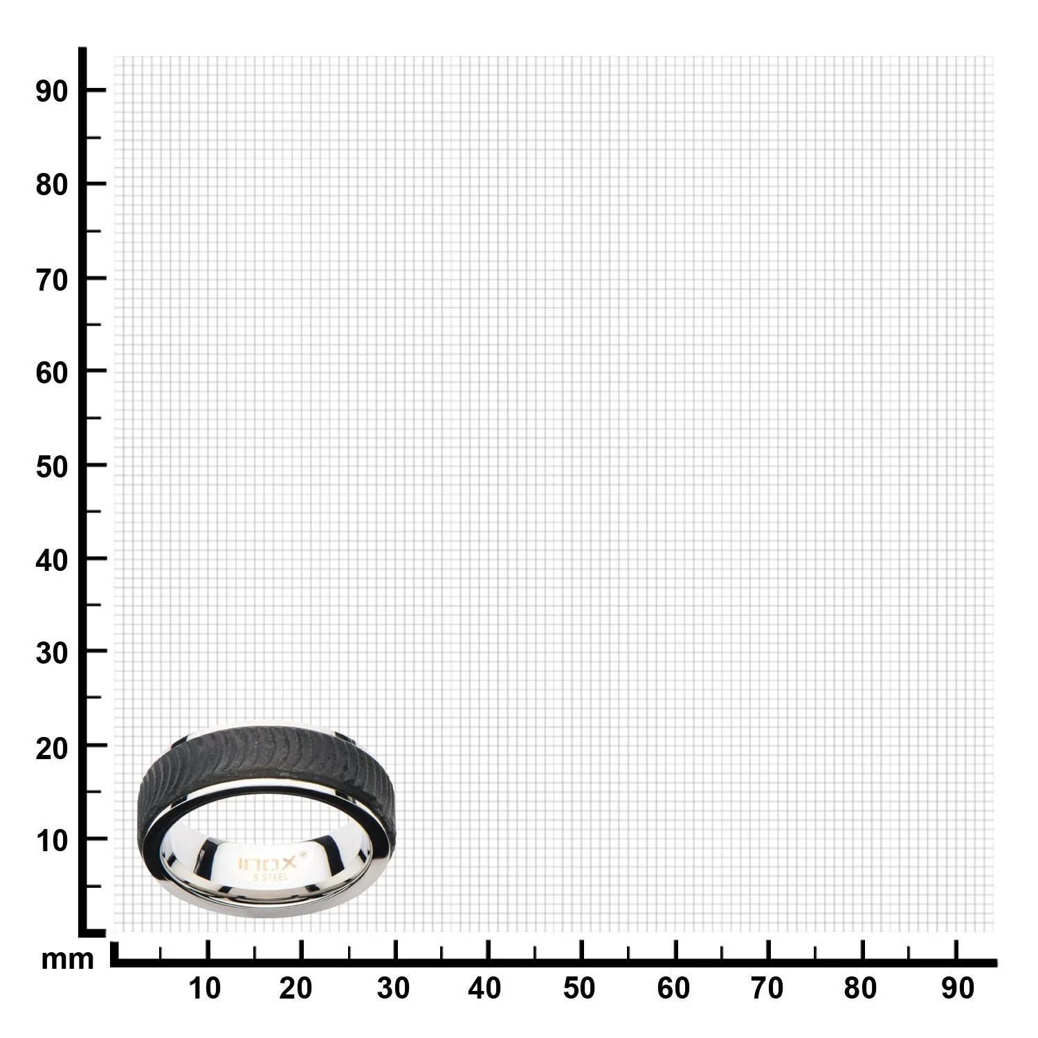 Mens Center Solid Carbon Fiber Ridged Stainless Steel Ring - Image 3