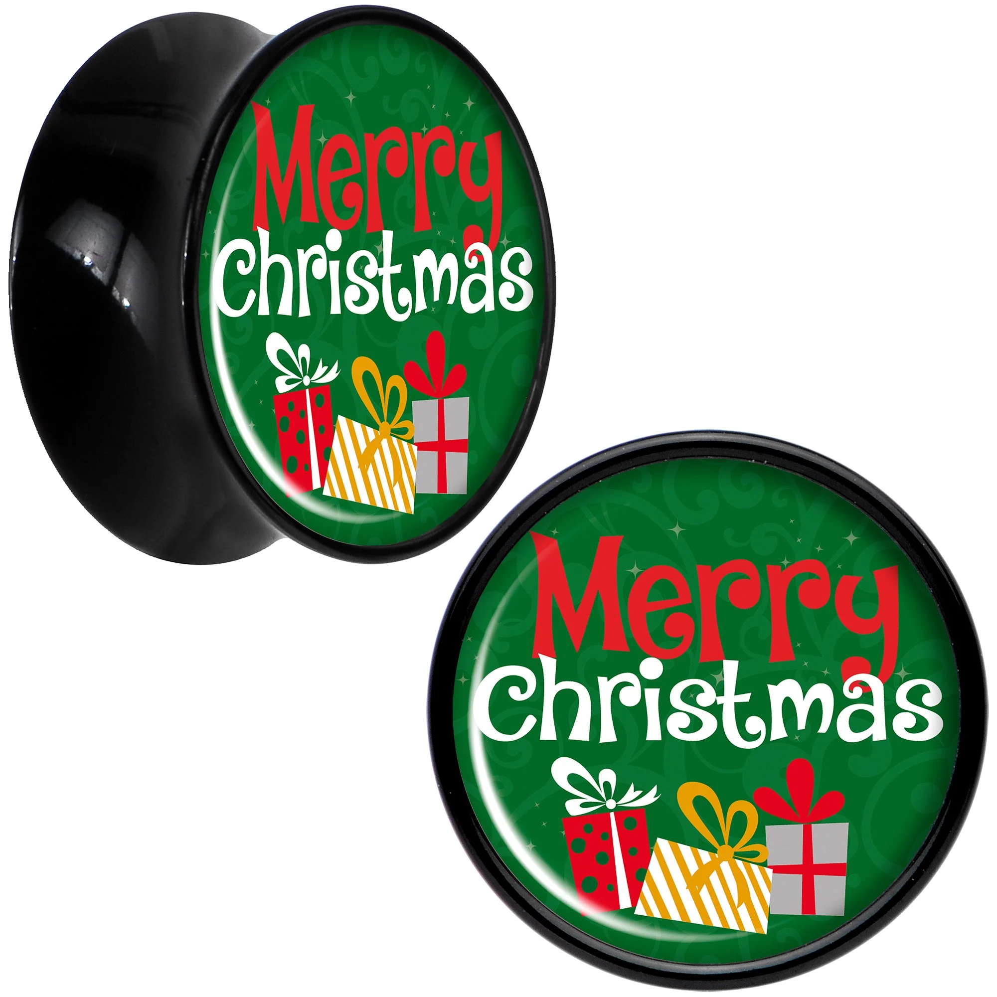 Merry Christmas Presents Black Acrylic Saddle Plug Set Sizes 8mm to 20mm - Image 4