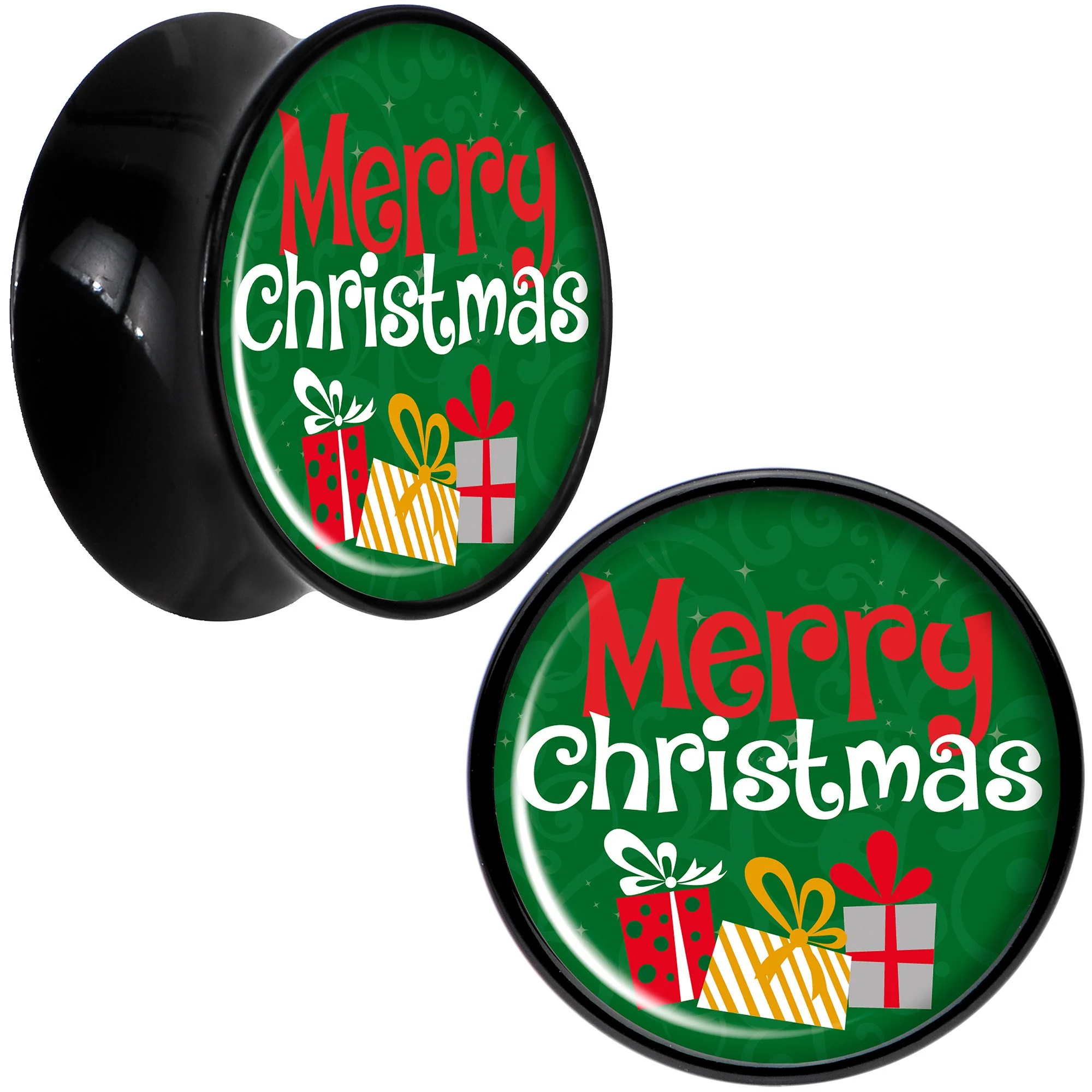 Merry Christmas Presents Black Acrylic Saddle Plug Set Sizes 8mm to 20mm - Image 5