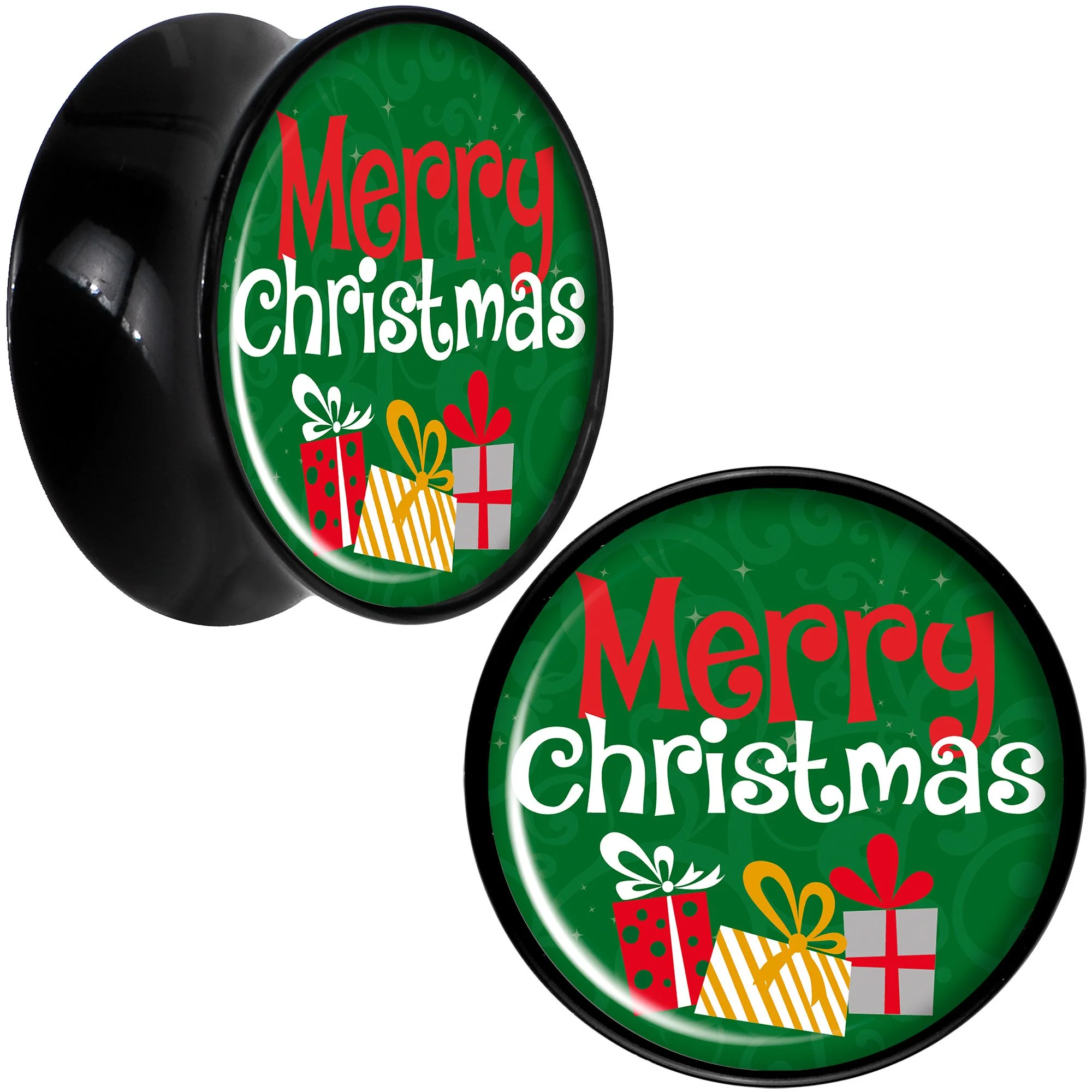 Merry Christmas Presents Black Acrylic Saddle Plug Set Sizes 8mm to 20mm - Image 6