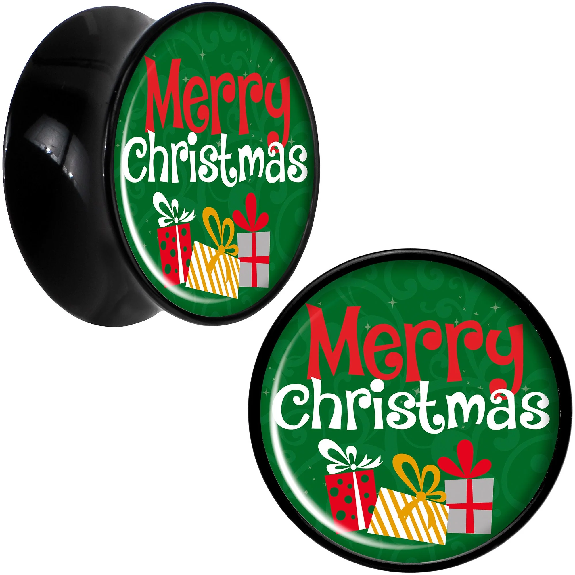 Merry Christmas Presents Black Acrylic Saddle Plug Set Sizes 8mm to 20mm - Image 7