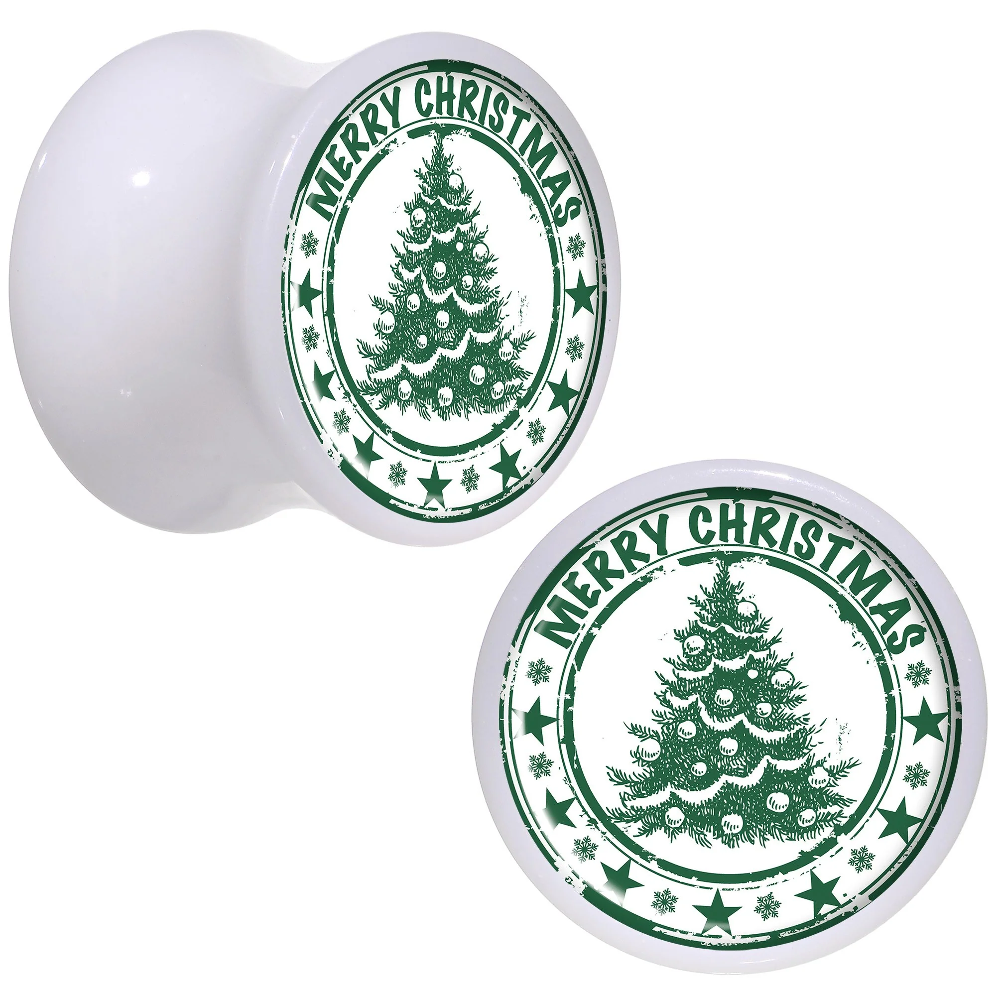 Merry Christmas Tree White Acrylic Saddle Plug Set Sizes 5mm to 20mm - Image 5
