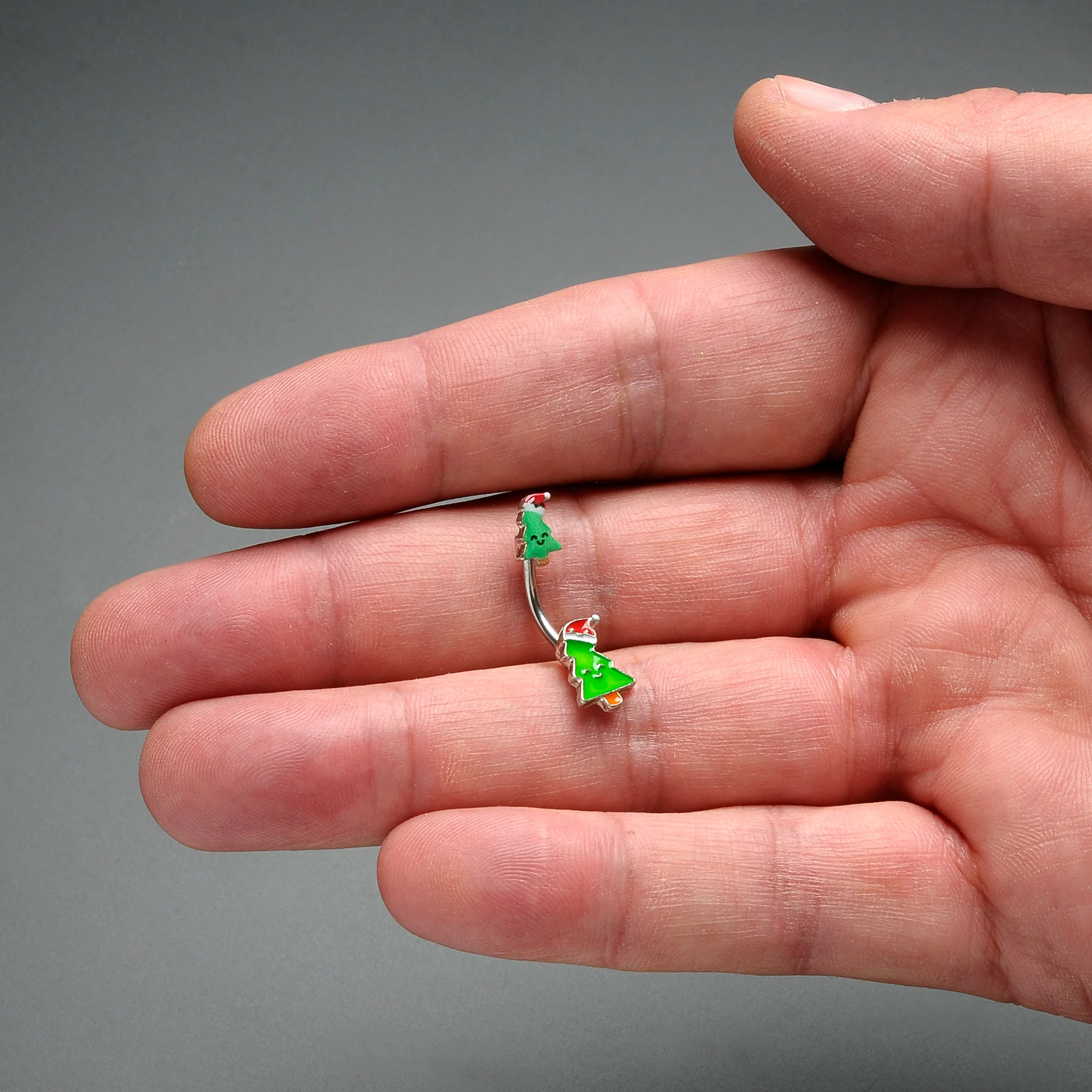 Merry Christmas Trees Hats Holiday Double Mount Belly Ring - Image 2
