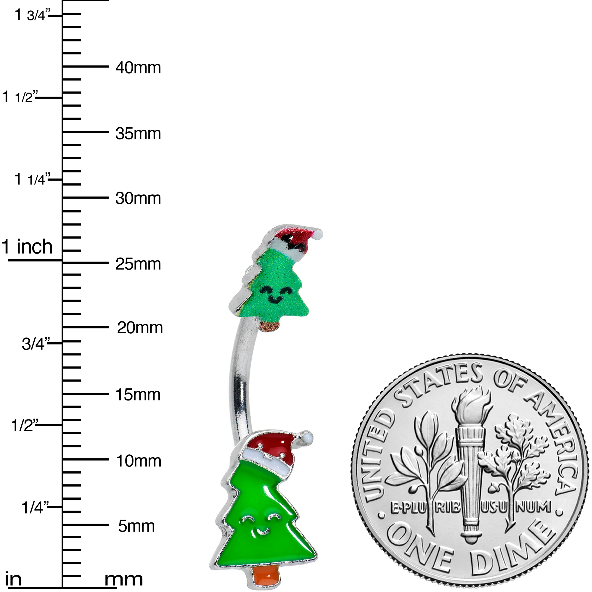 Merry Christmas Trees Hats Holiday Double Mount Belly Ring - Image 3