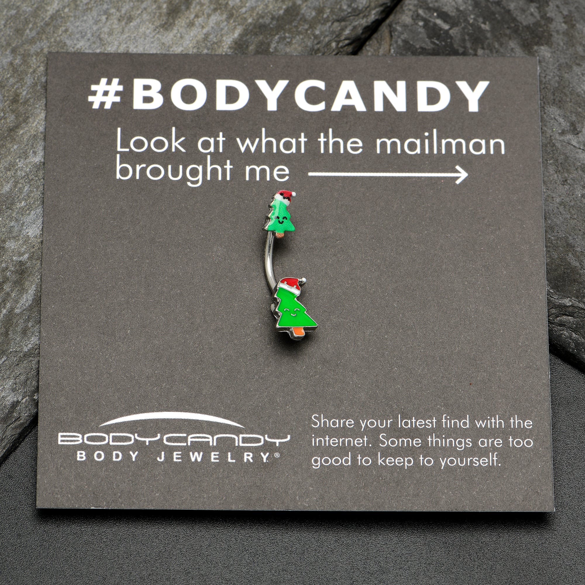 Merry Christmas Trees Hats Holiday Double Mount Belly Ring - Image 4