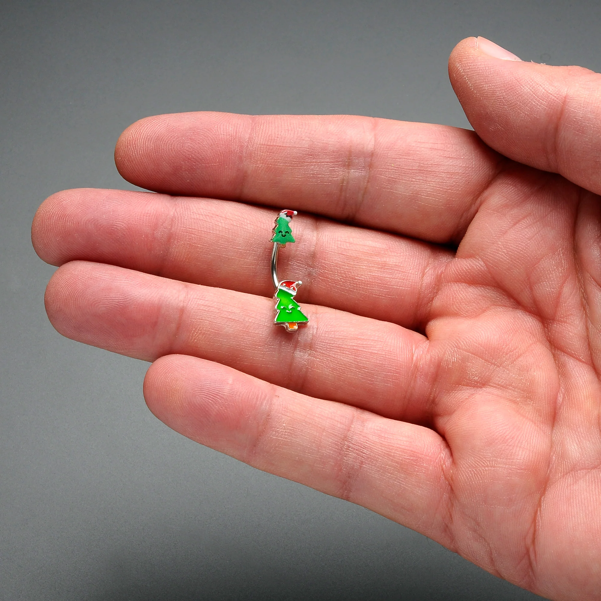 Merry Christmas Trees Hats Holiday Double Mount Belly Ring - Image 6
