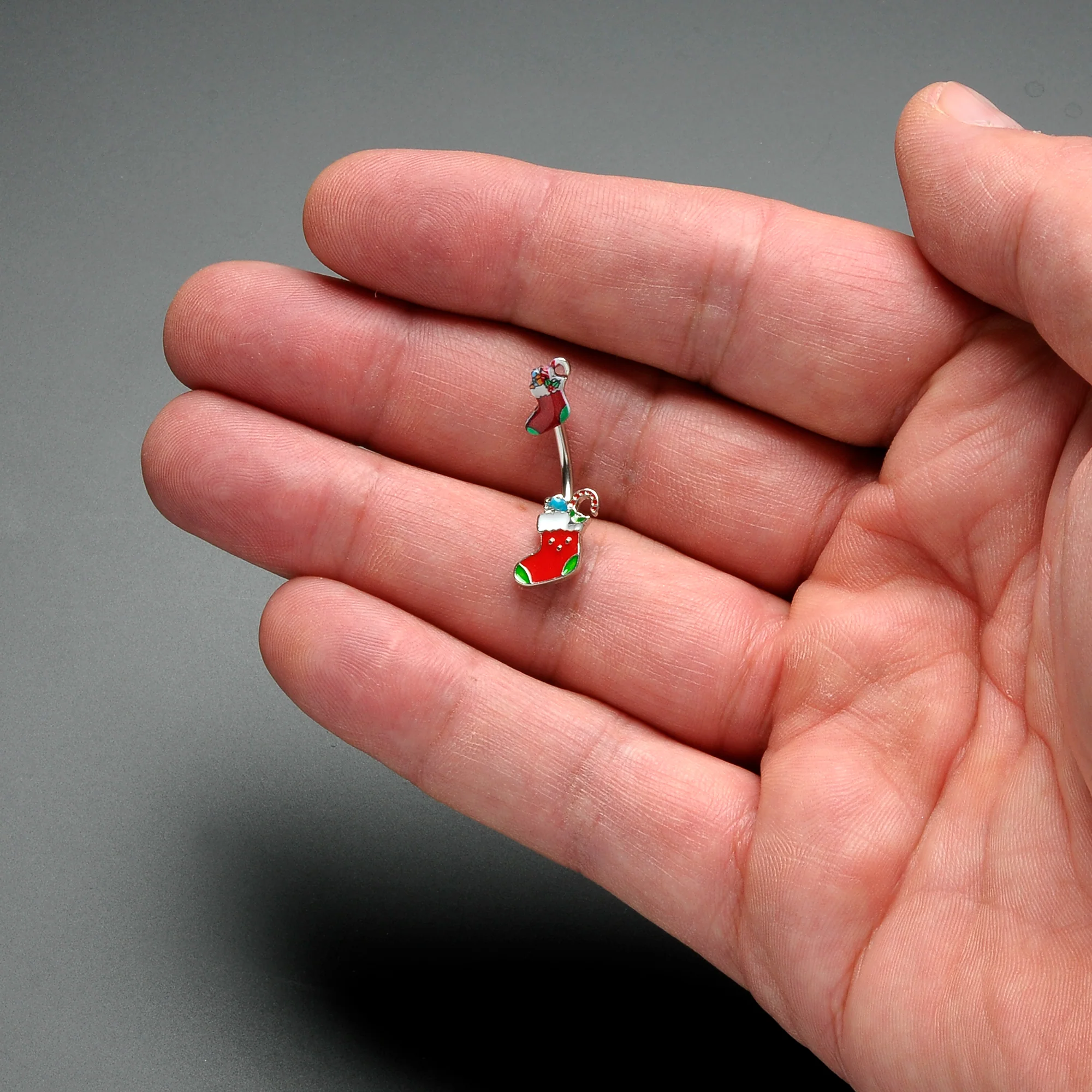 Merry Christmas Stockings Red Green Double Mount Belly Ring - Image 2