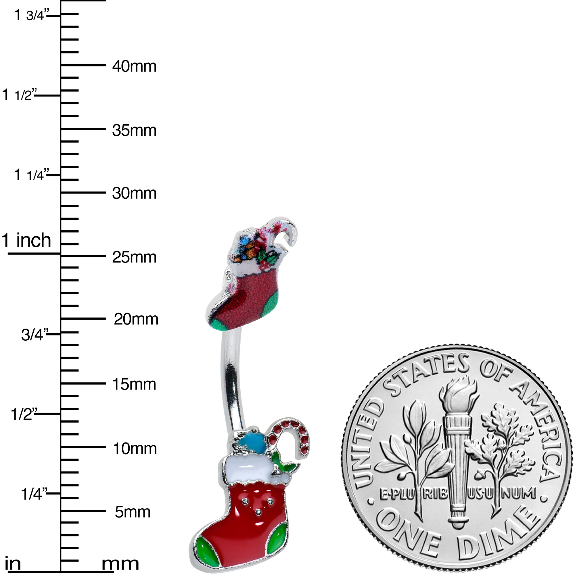 Merry Christmas Stockings Red Green Double Mount Belly Ring - Image 3