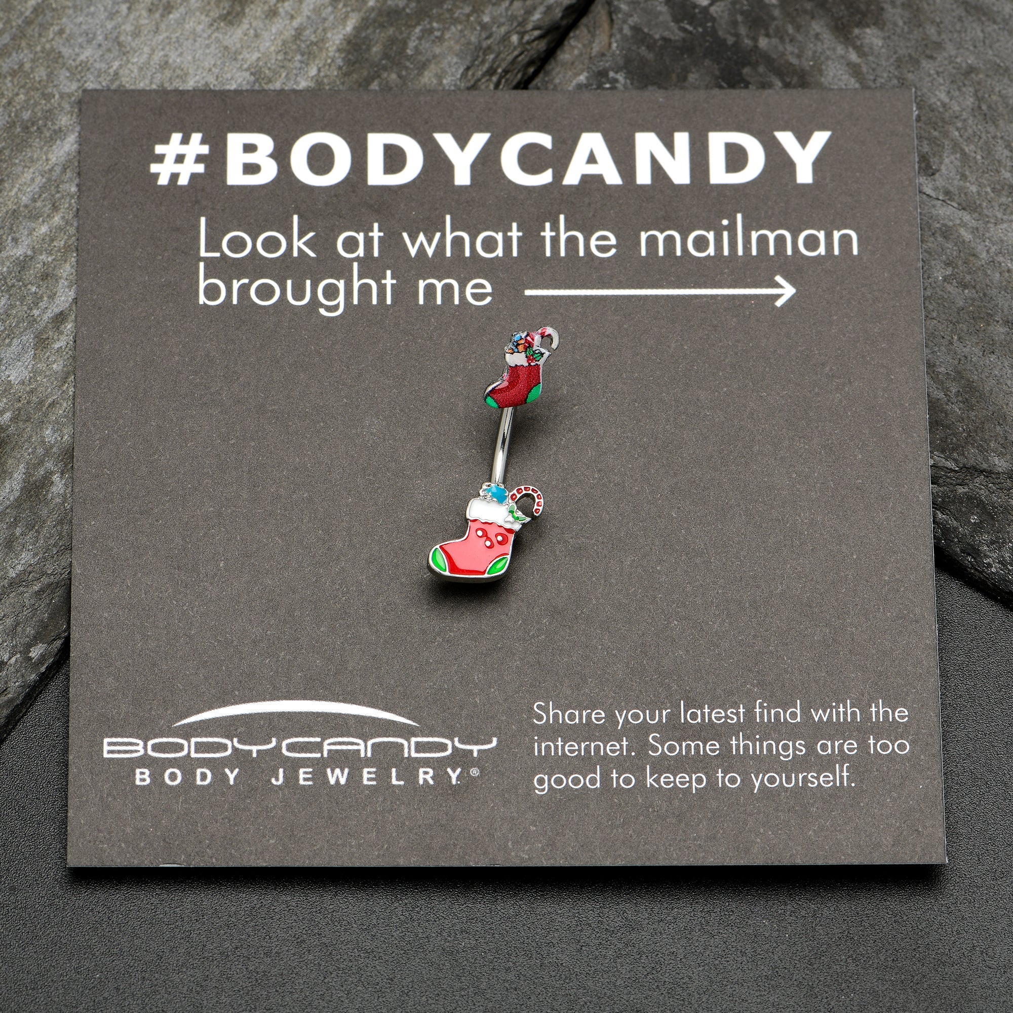 Merry Christmas Stockings Red Green Double Mount Belly Ring - Image 4