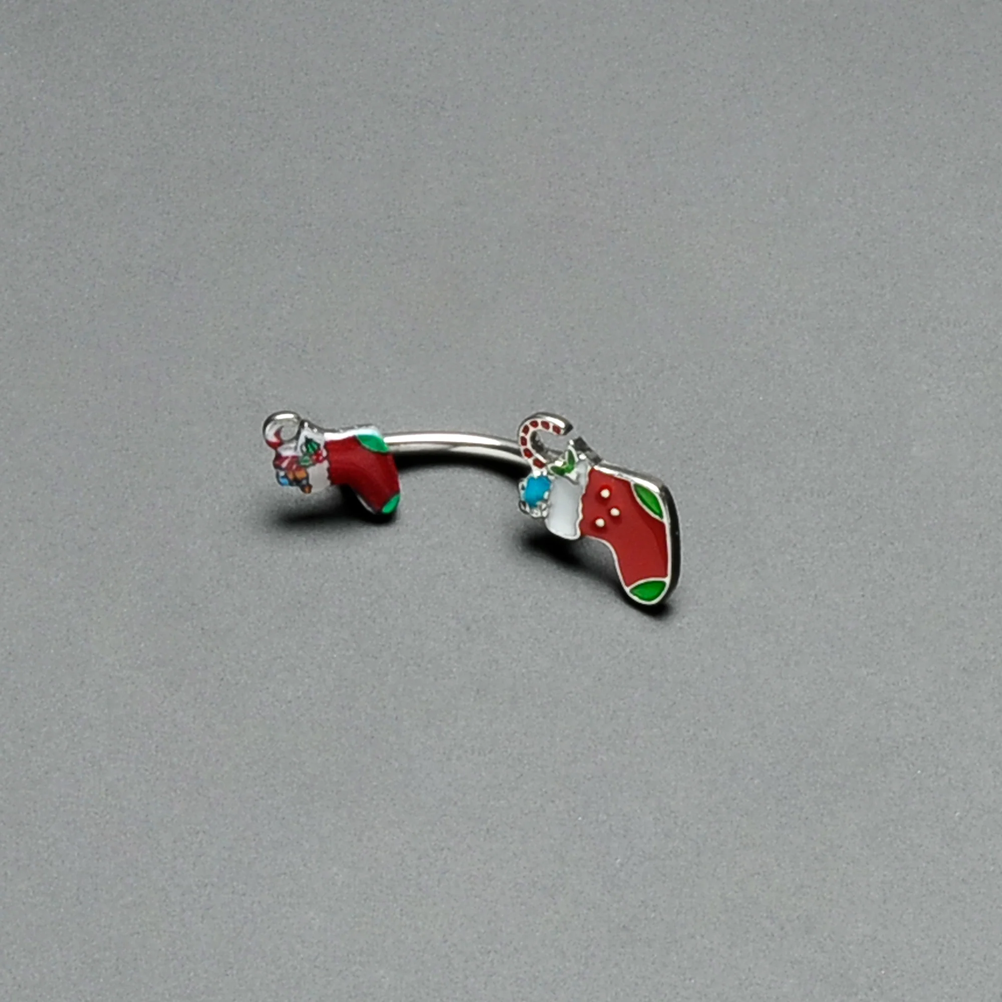 Merry Christmas Stockings Red Green Double Mount Belly Ring - Image 5
