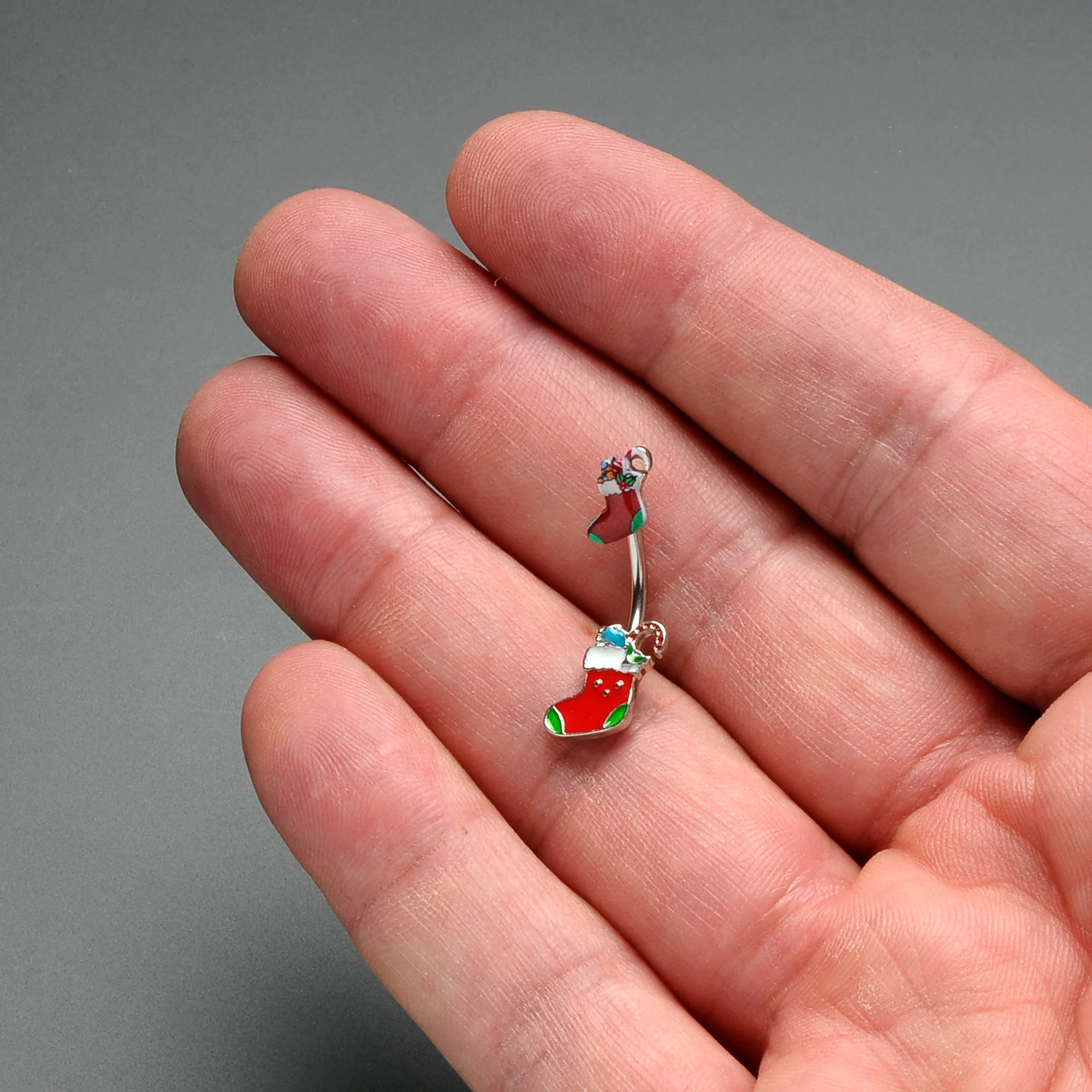 Merry Christmas Stockings Red Green Double Mount Belly Ring - Image 6