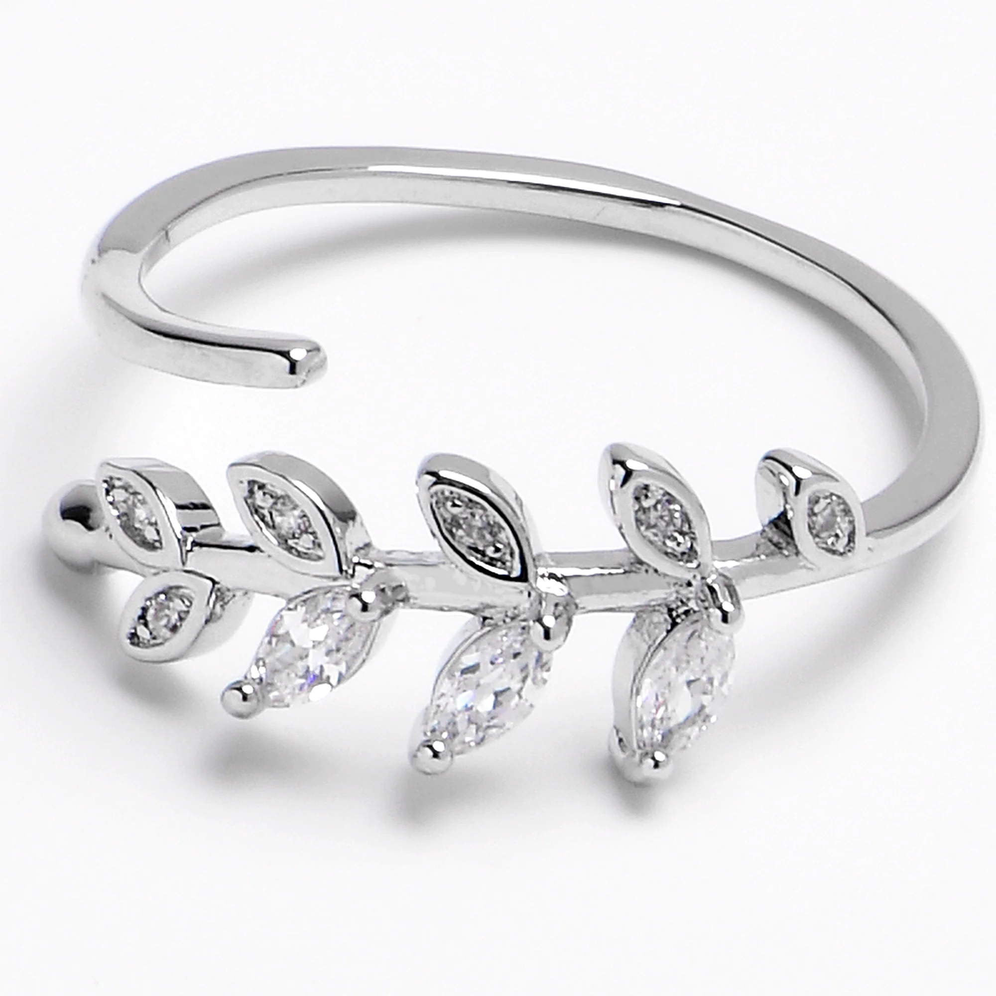 Midi Ring Clear CZ Gem Leaves And Branch Toe Ring