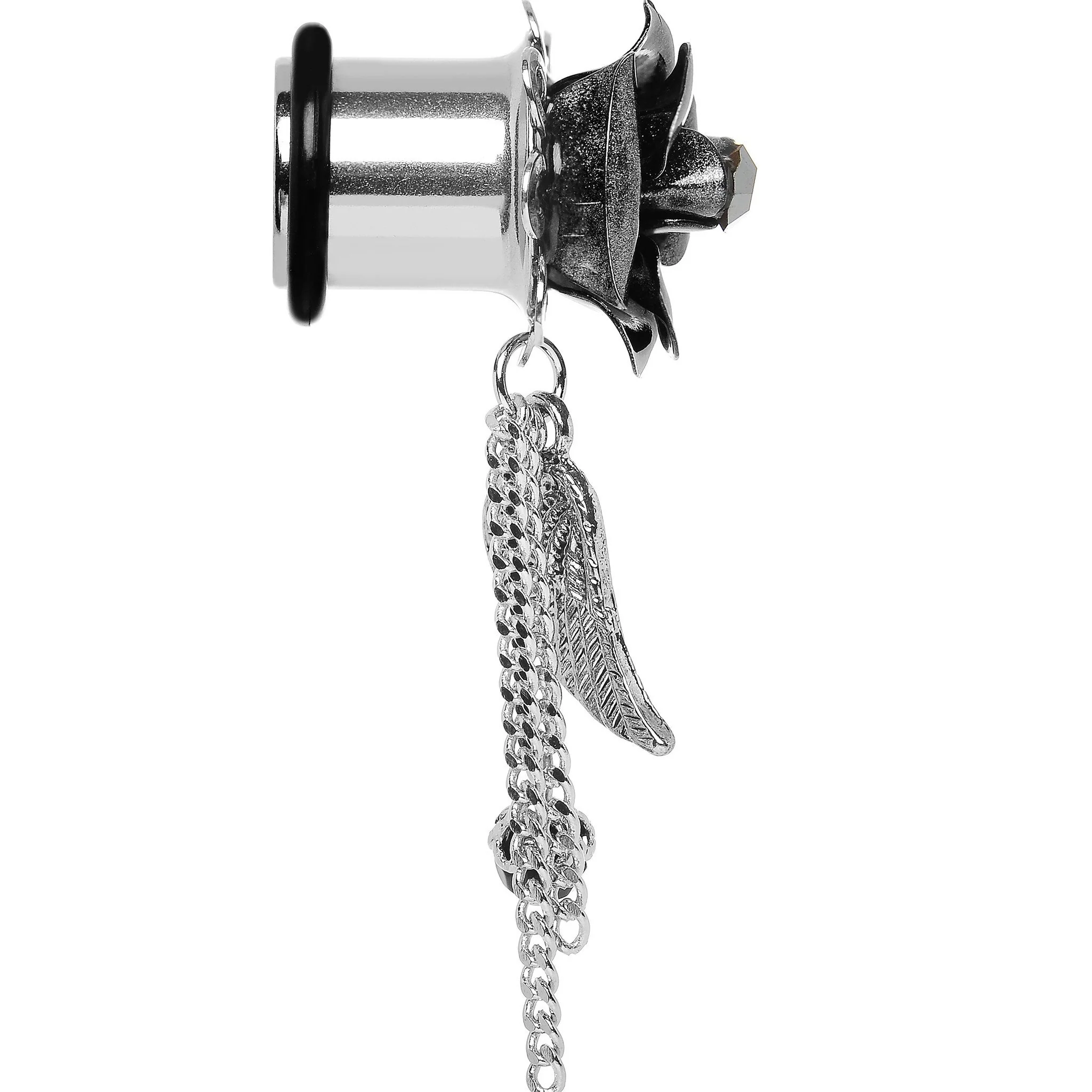Midnight Gem Rose Flower Angel Wing Dangle Plug Sizes 6mm to 12mm - Image 3