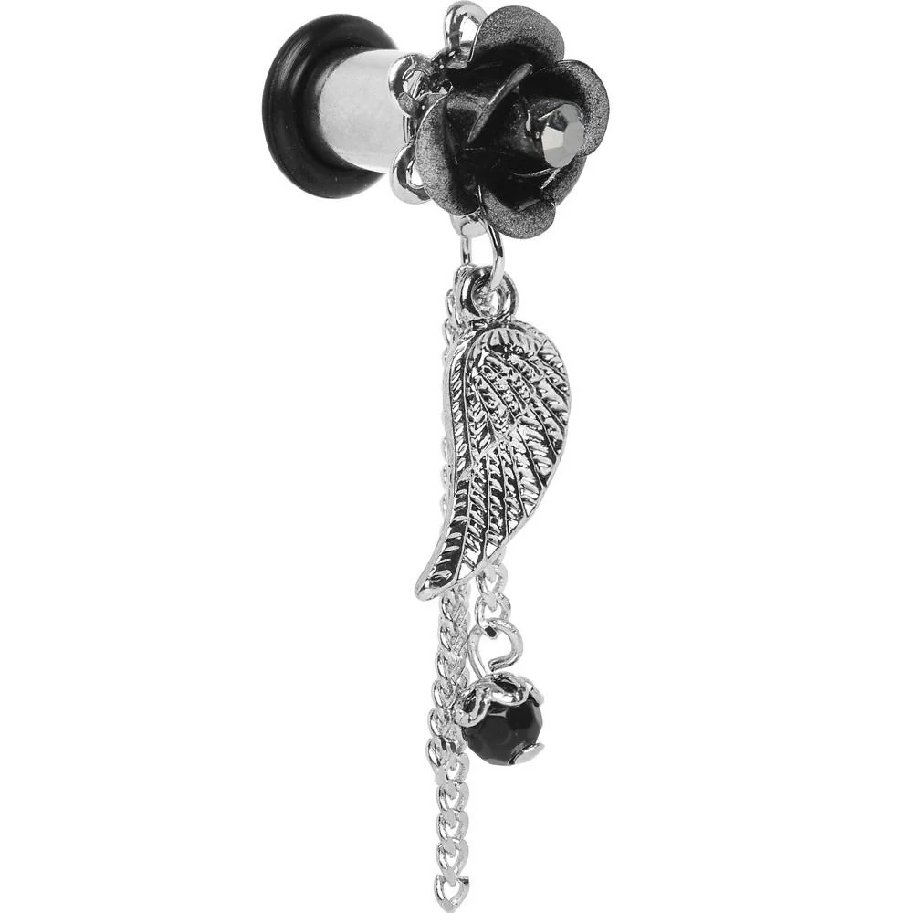 Midnight Gem Rose Flower Angel Wing Dangle Plug Sizes 6mm to 12mm - Image 6