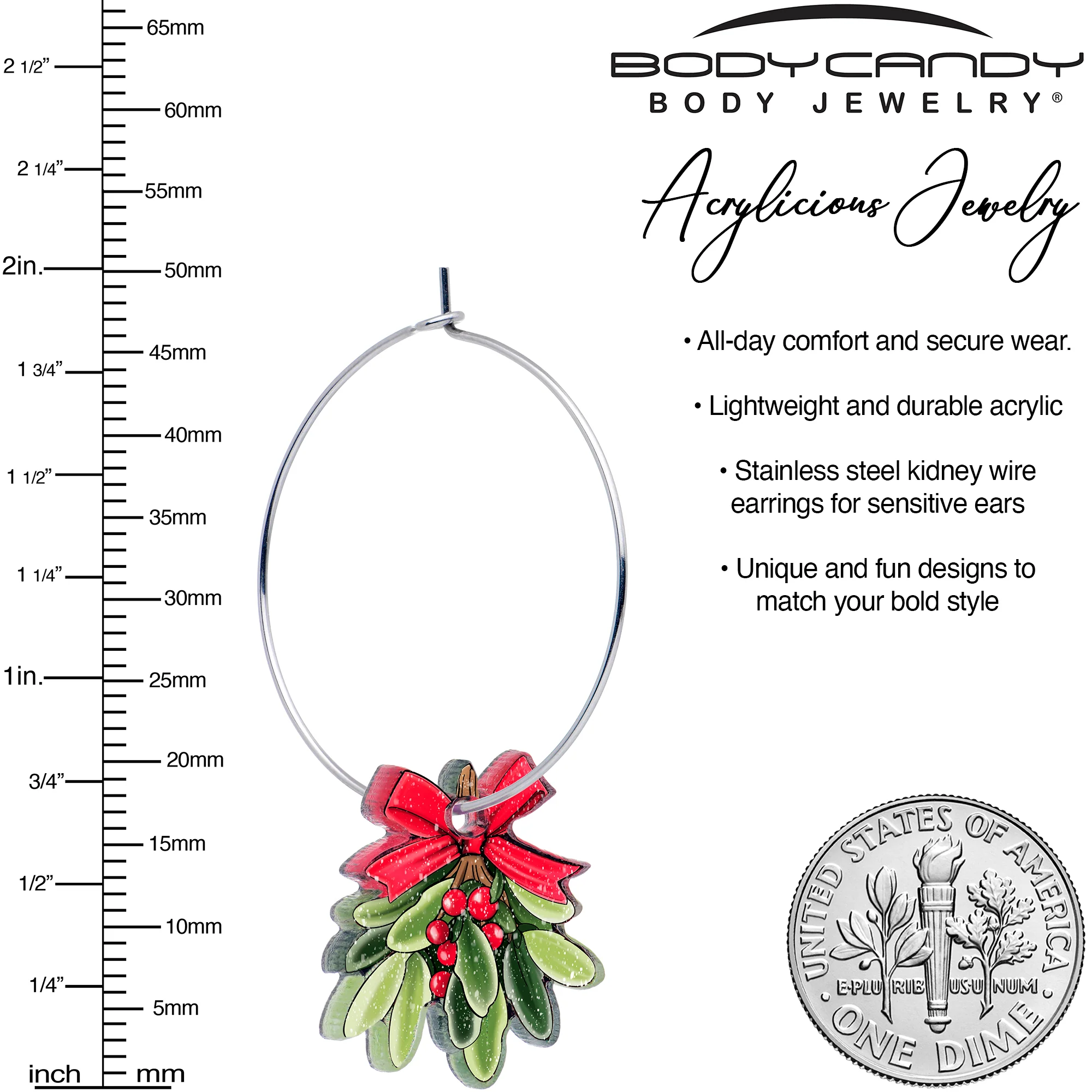 Mistletoe Dangle Christmas Hoop Earrings by Onyx O - Image 2