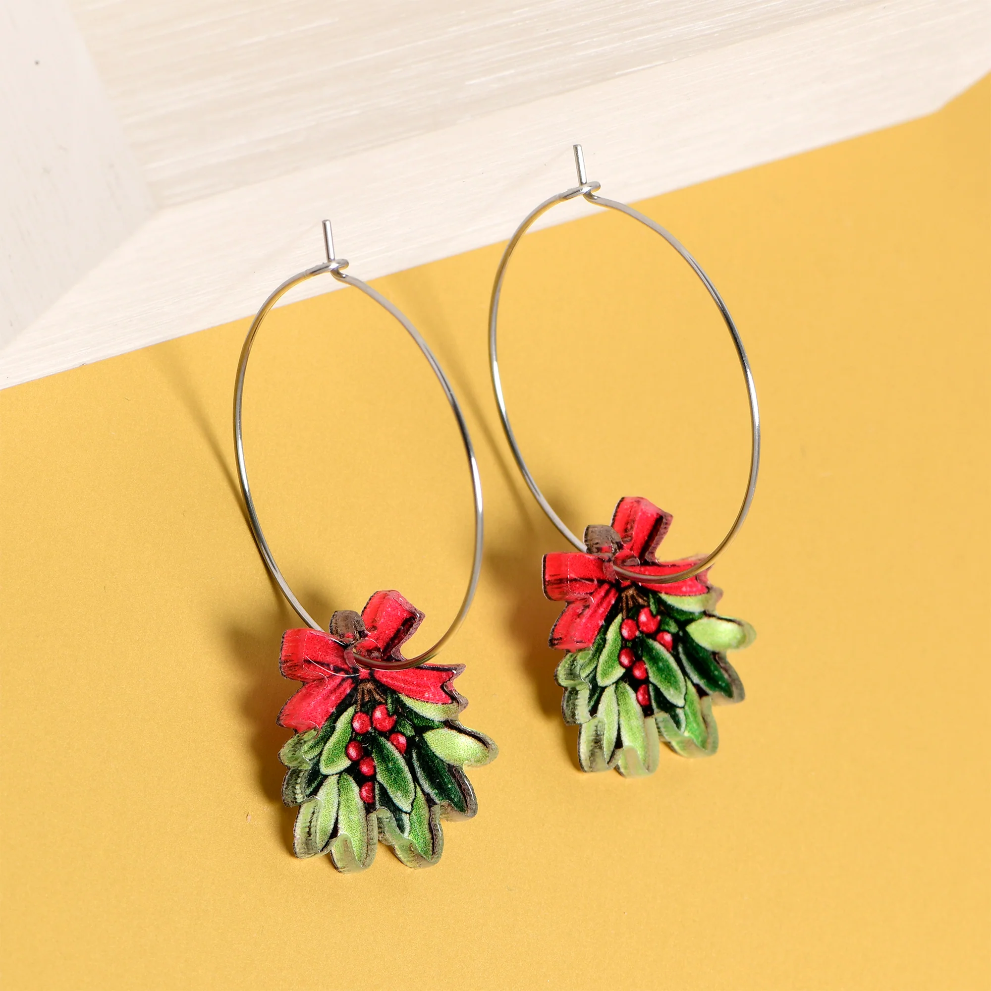 Mistletoe Dangle Christmas Hoop Earrings by Onyx O - Image 4