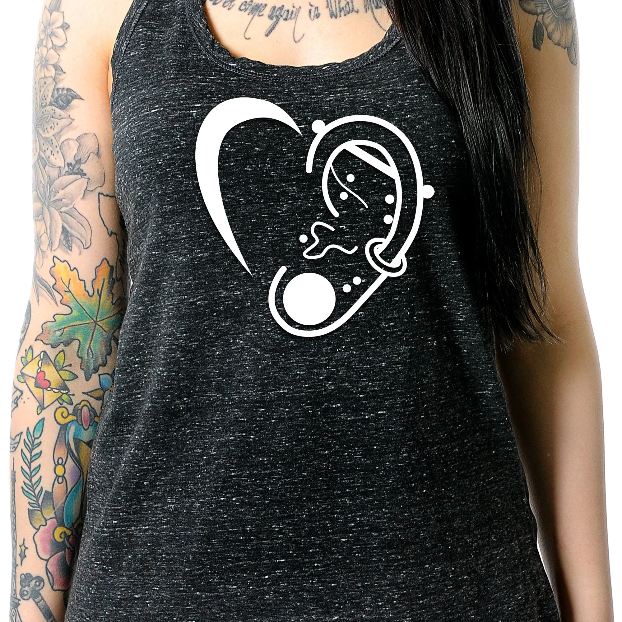 Modified Ear Heart Black Gray Cosmic Twist Back Tank Top - Image 3