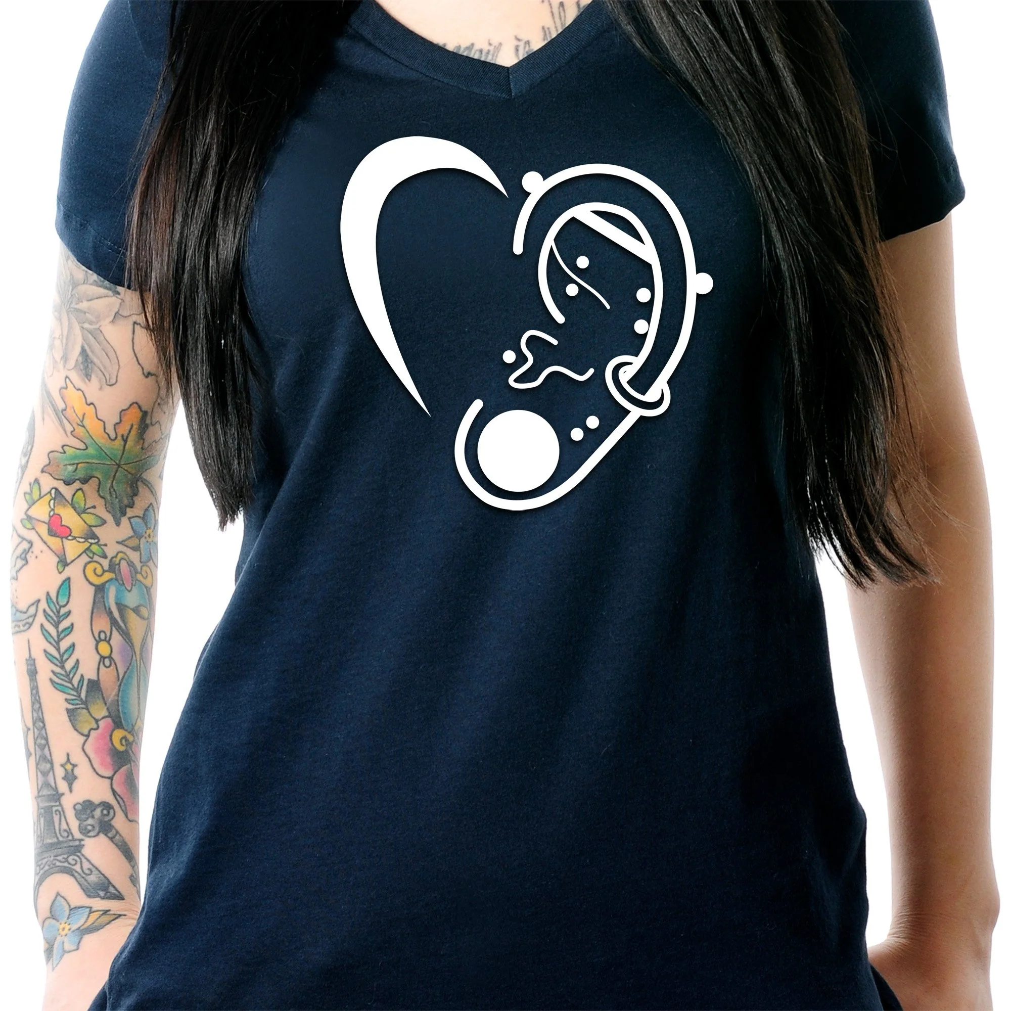 Modified Ear Heart Tapered V-Neck Tee Shirt - Image 3