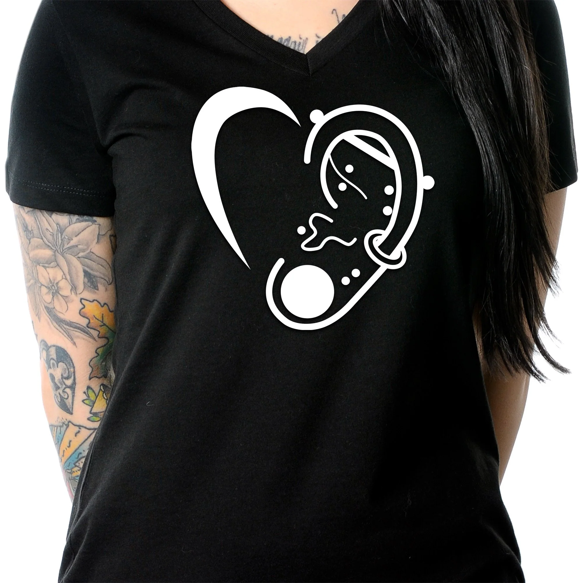 Modified Ear Heart Tapered V-Neck Tee Shirt - Image 6
