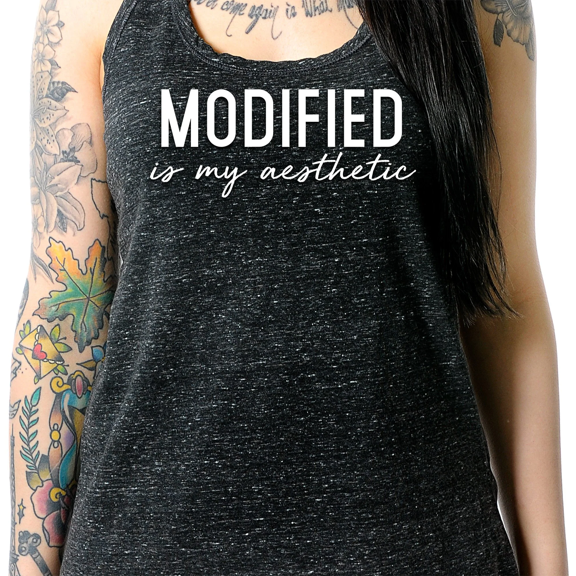Modified is my Aesthetic Black Gray Cosmic Twist Back Tank Top - Image 3