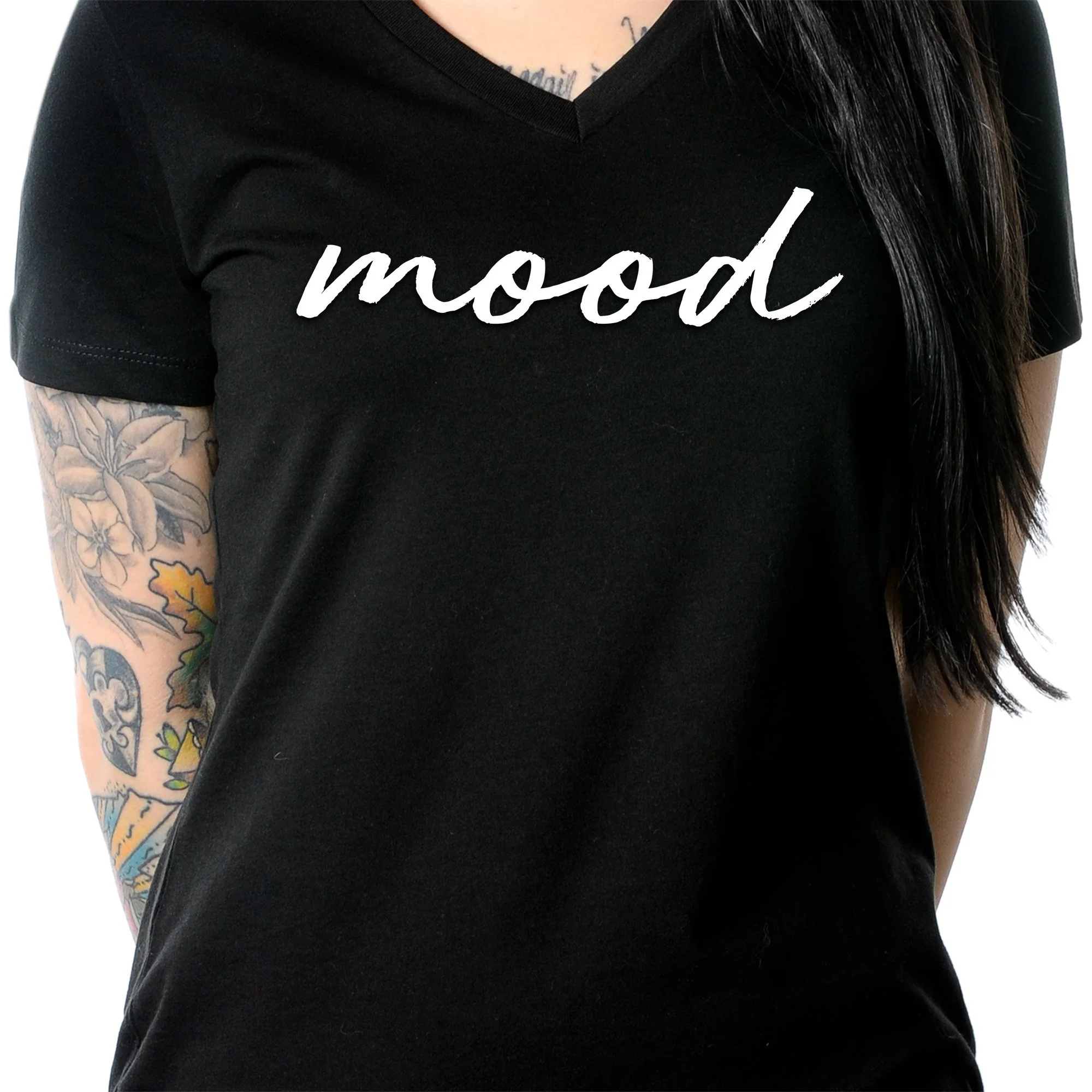 Mood Black Tapered V-Neck Tee Shirt - Image 6