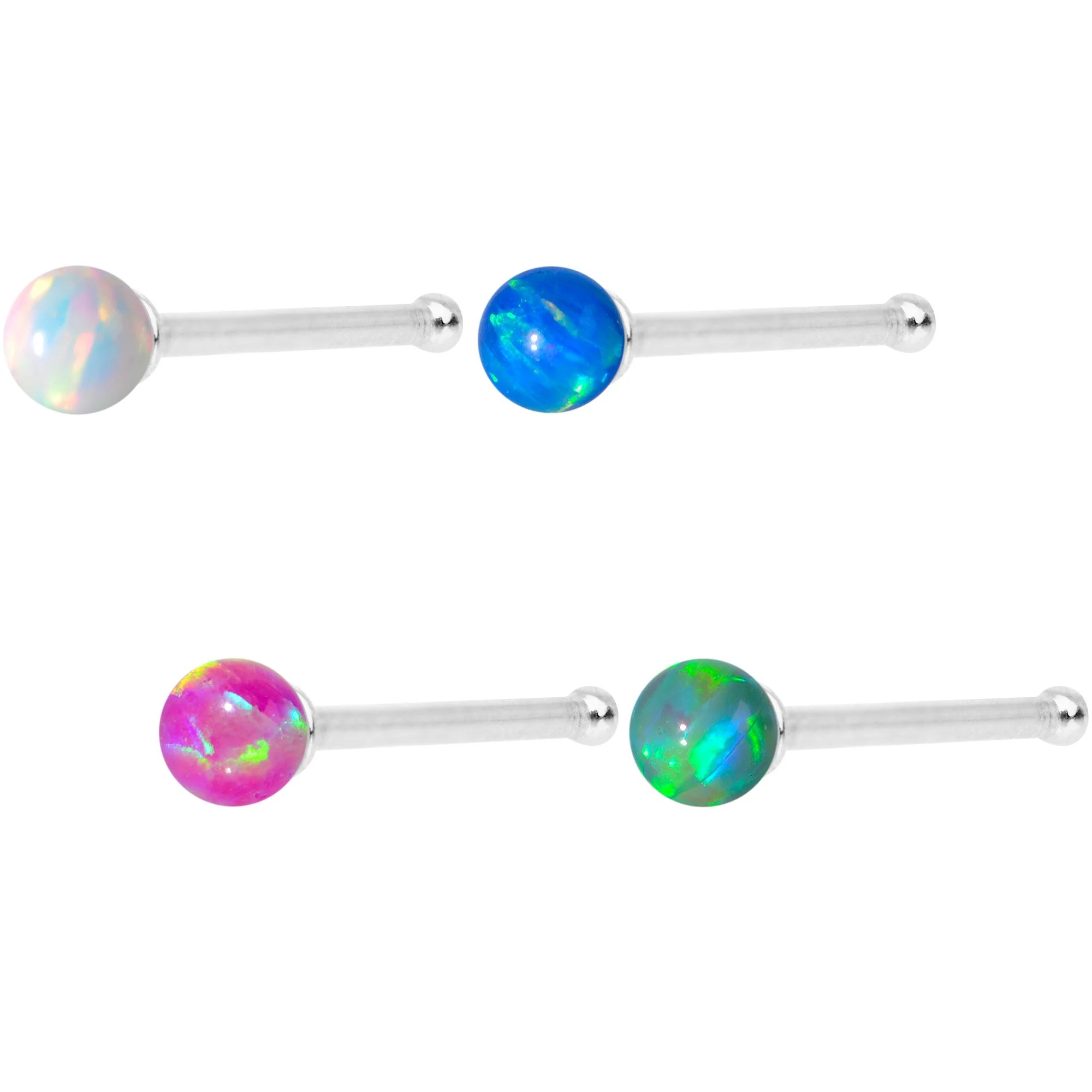 Multi Color 2.5mm Synthetic Opal Ball Nose Bone 4 Pack Set - Image 3