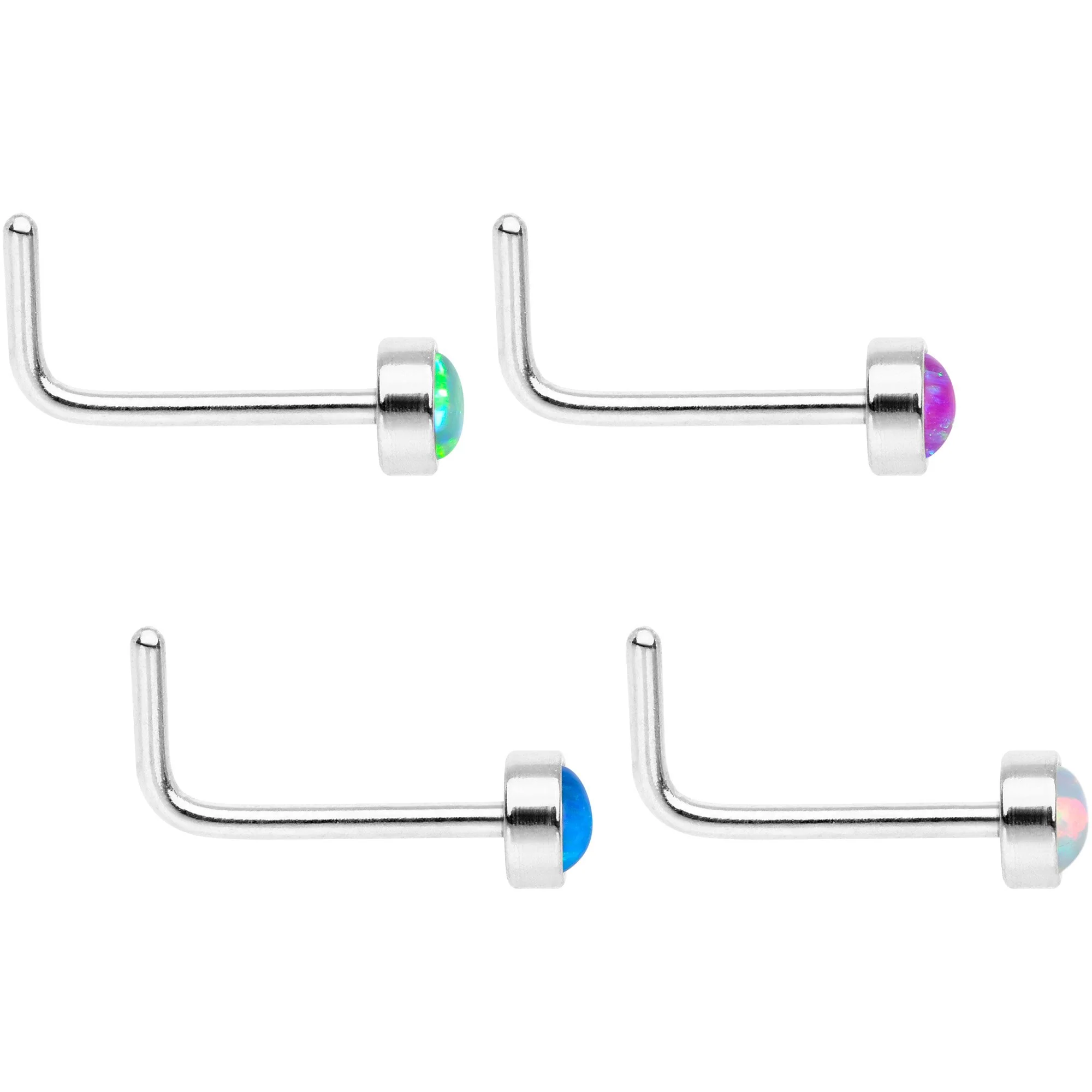 Multi Color 3mm Synthetic Opal Press Fit L Shaped Nose Ring 4 Pack Set - Image 2