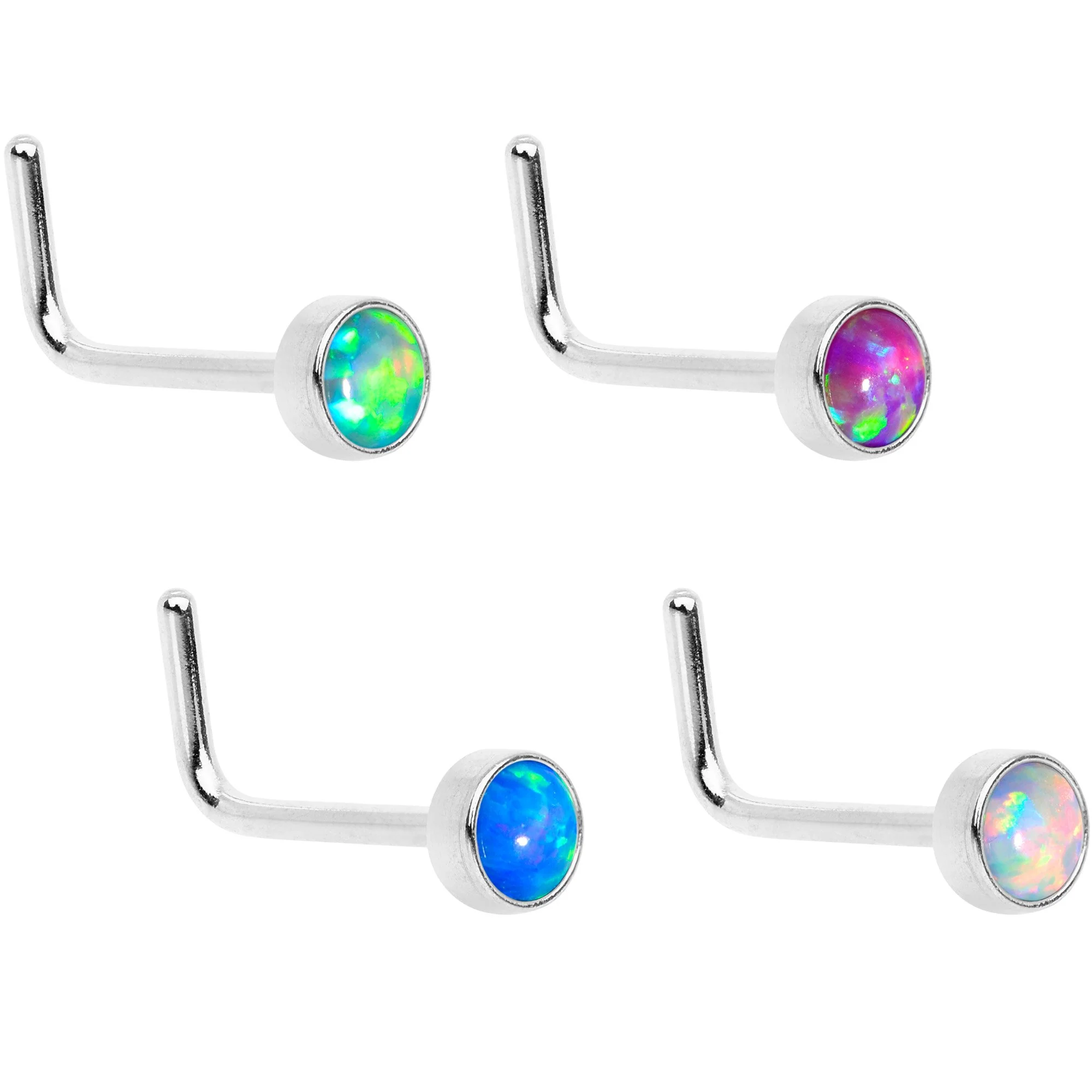 Multi Color 3mm Synthetic Opal Press Fit L Shaped Nose Ring 4 Pack Set - Image 3