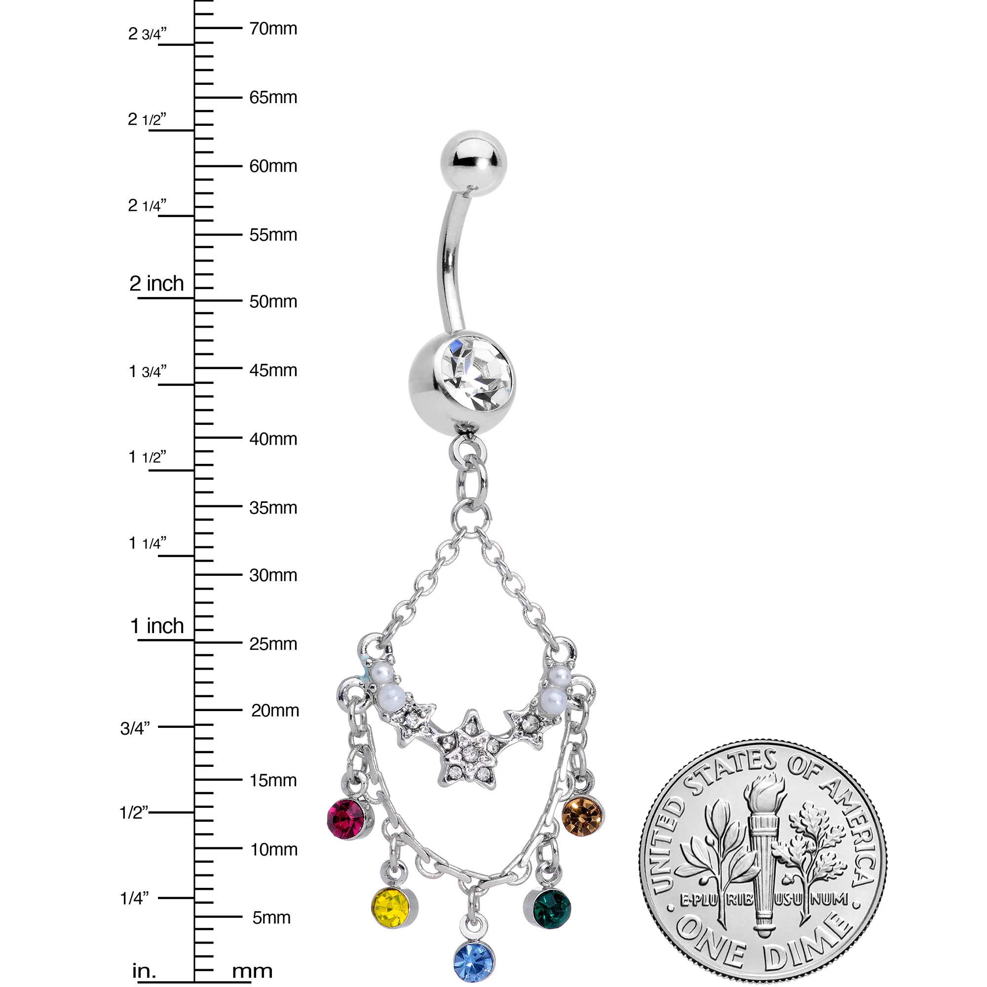 Multicolor Gem Star Chandelier Dangle Belly Ring - Image 2