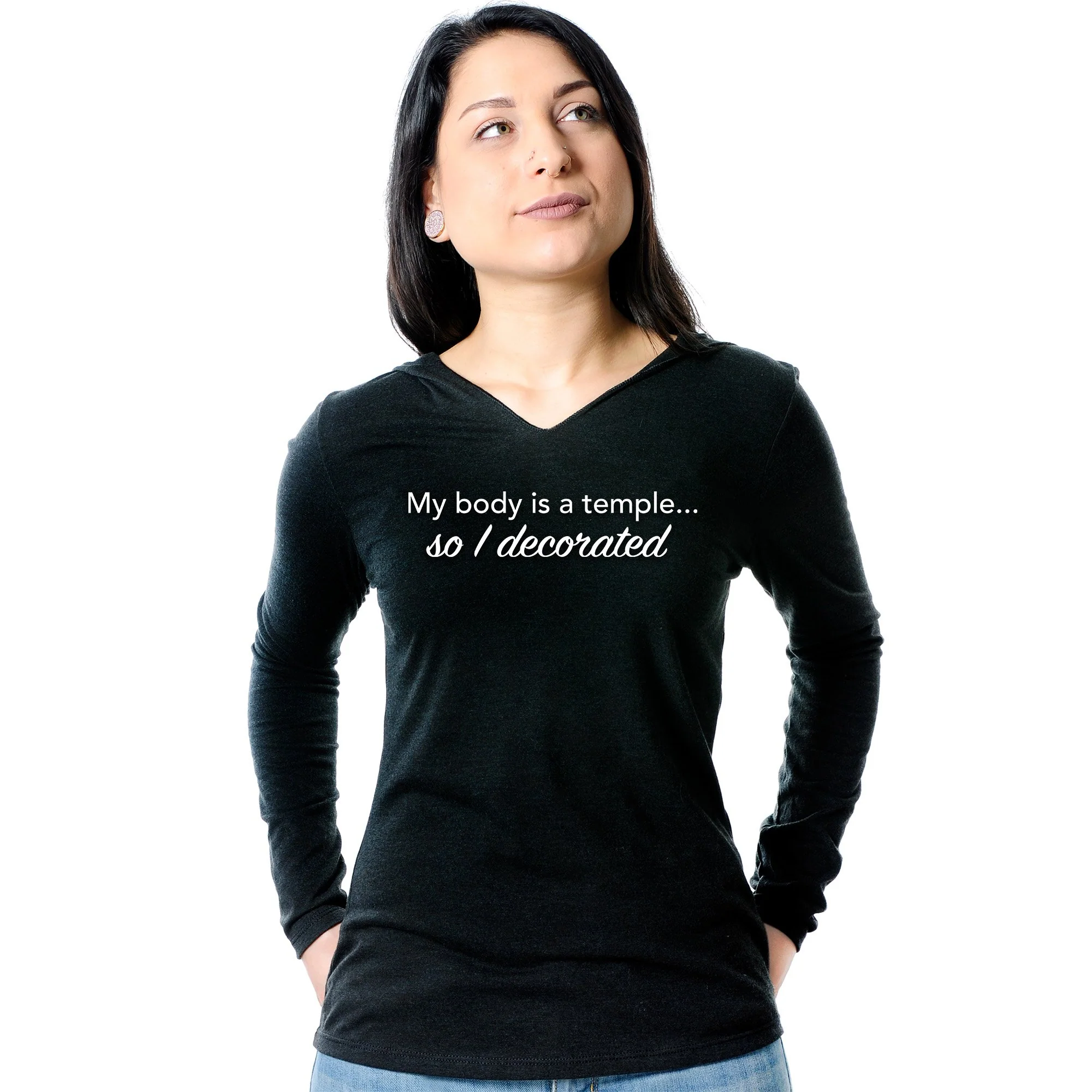 My Body is a Temple...So I Decorated Black Tapered Long Sleeve Hoodie - Image 10