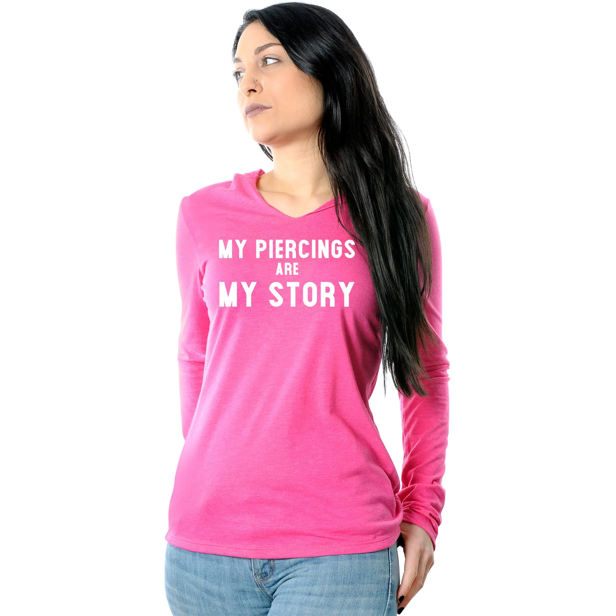 My Piercings Are My Story Black Tapered Long Sleeve Hoodie - Image 2
