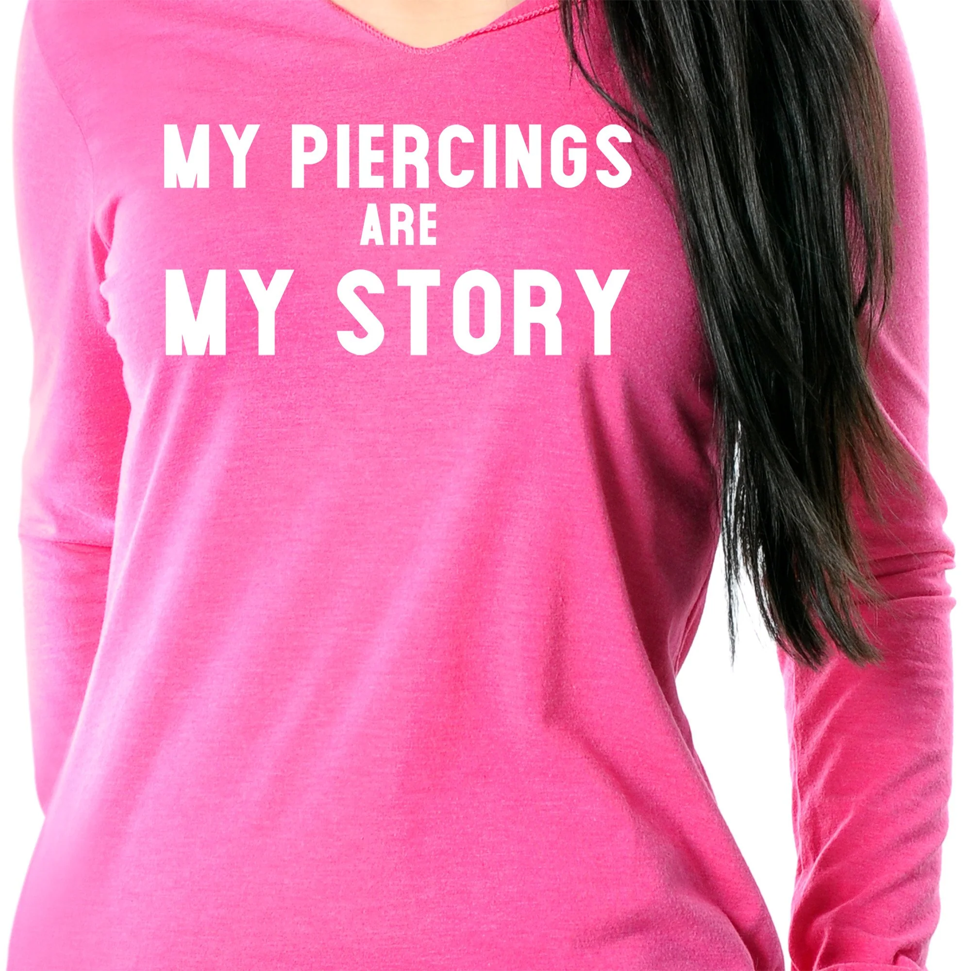 My Piercings Are My Story Black Tapered Long Sleeve Hoodie - Image 4